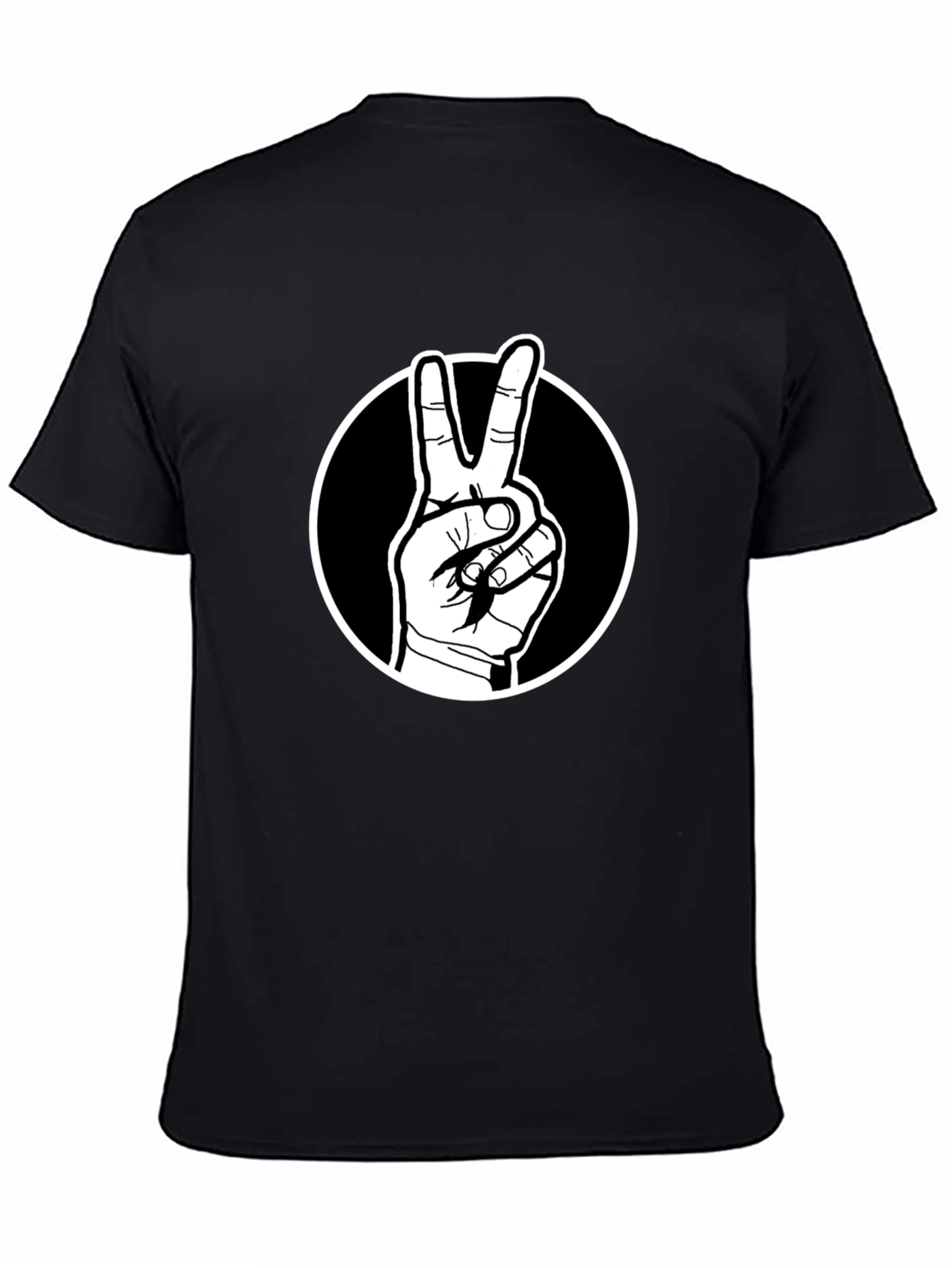 Black Peace Sign Graphic Tee - Black Cotton T-Shirt view 4