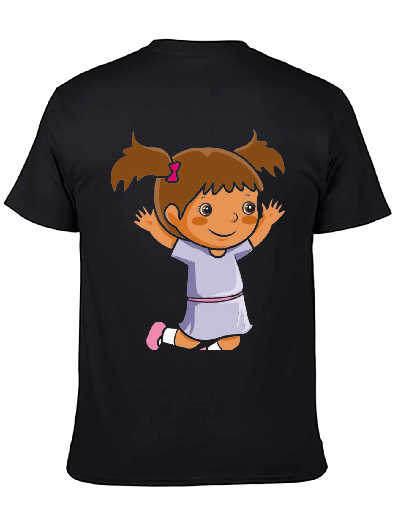 Black Cute Girl Cartoon Black T-Shirt view 4