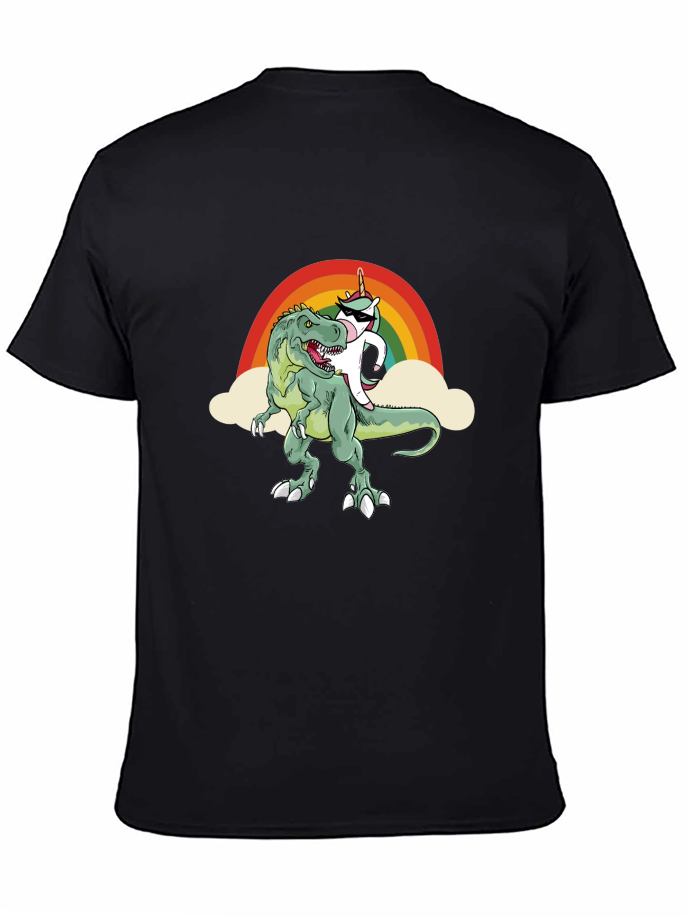 Black Unicorn Riding Dinosaur T-Shirt Funny Tee view 4