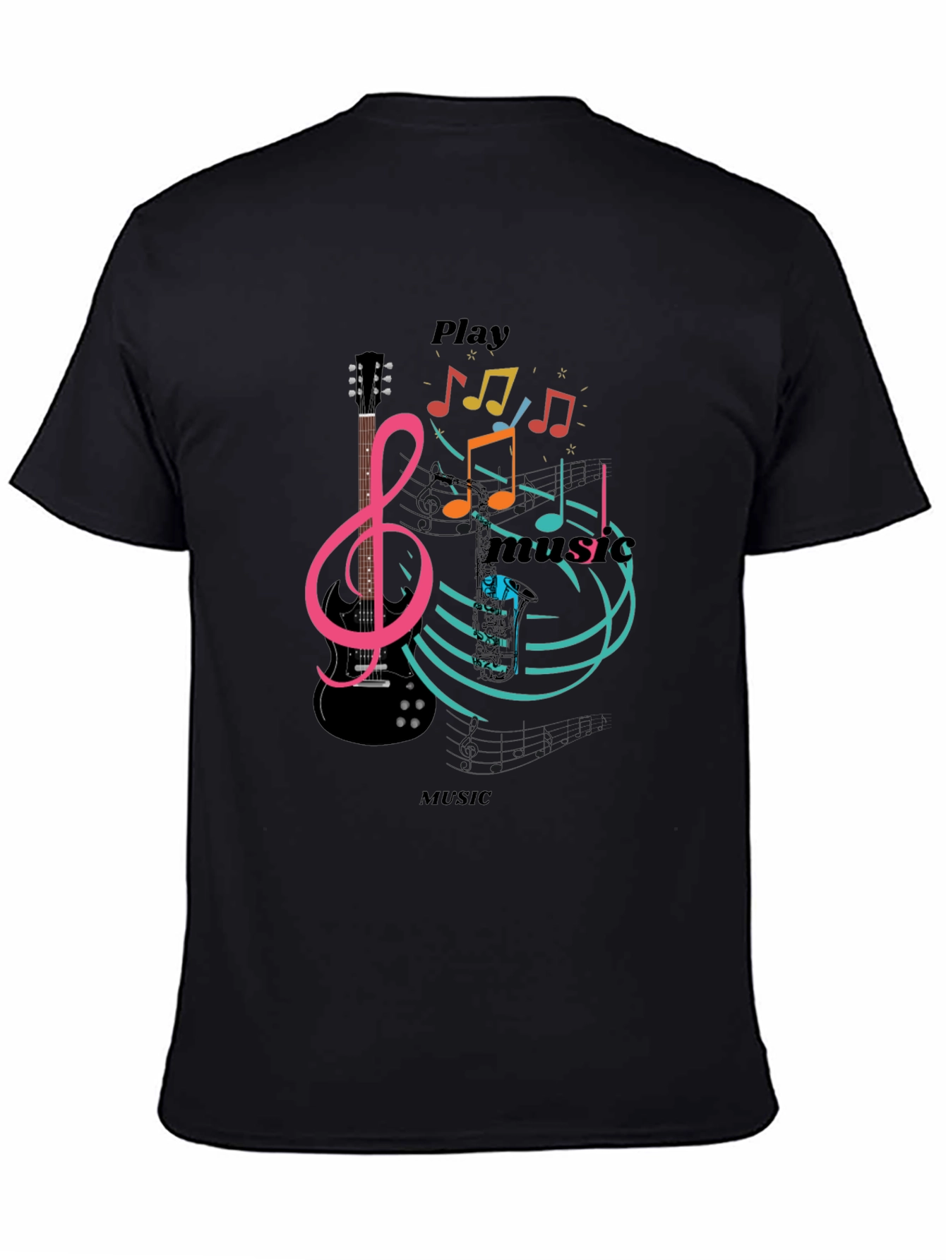 Black Play Music Graphic T-Shirt - Stylish Black Tee view 4