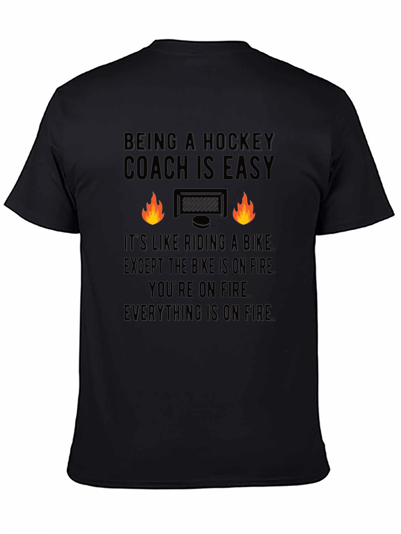 Black Hockey Coach T-Shirt - Funny On Fire Design view 4