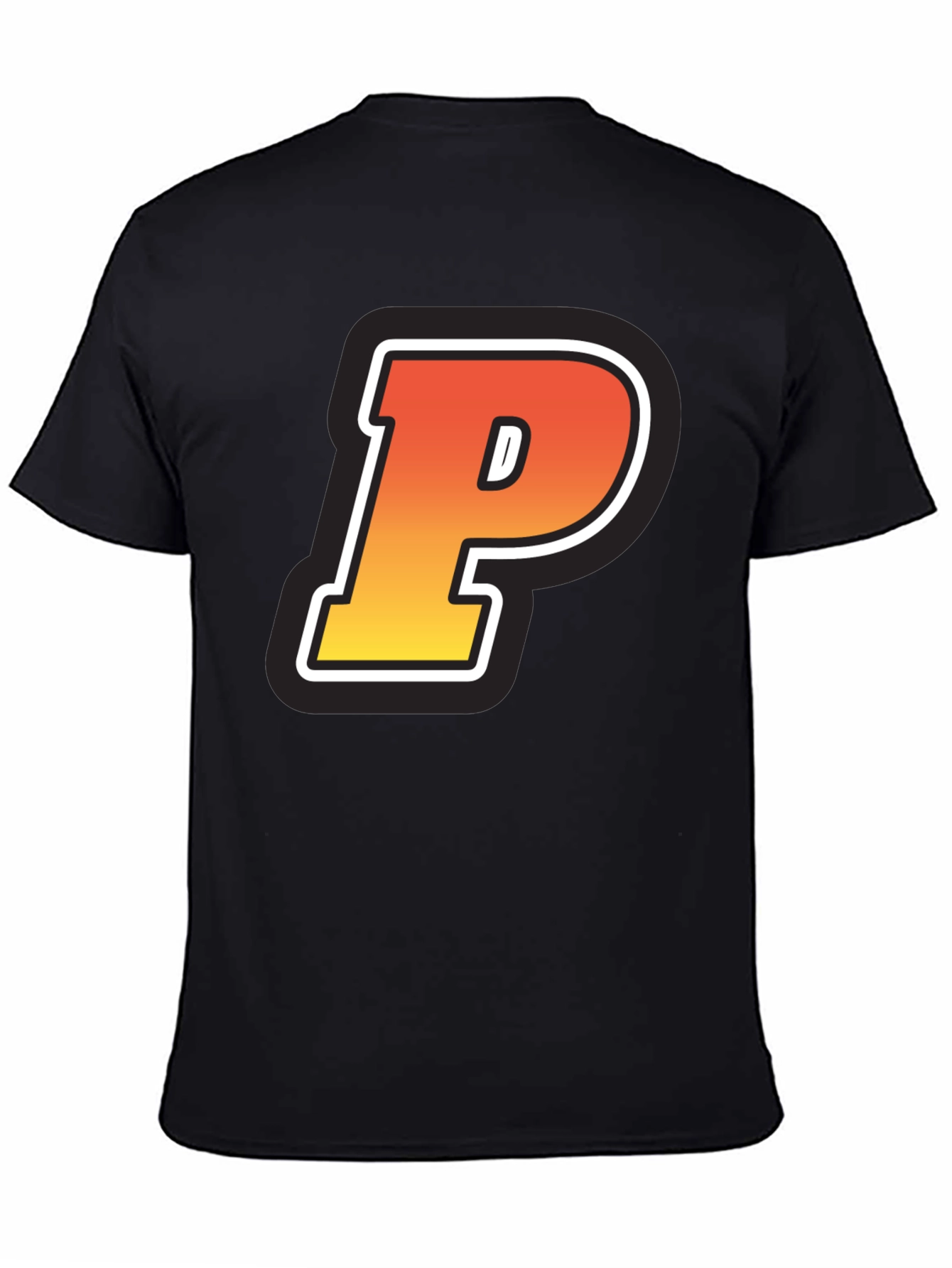 Black Retro P Letter T-Shirt - Black Cotton Tee view 4
