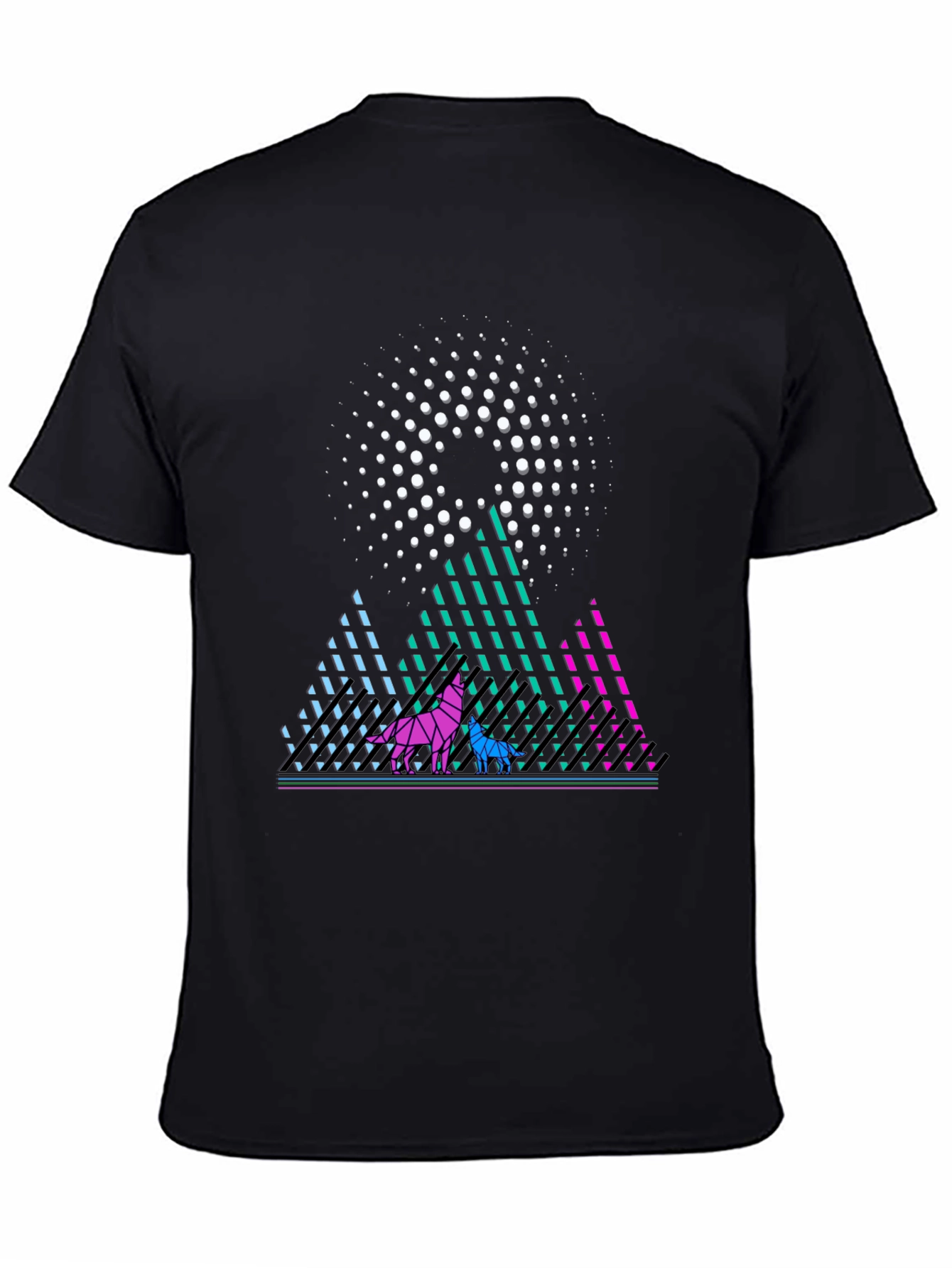 Black Geometric Wolves T-Shirt view 4