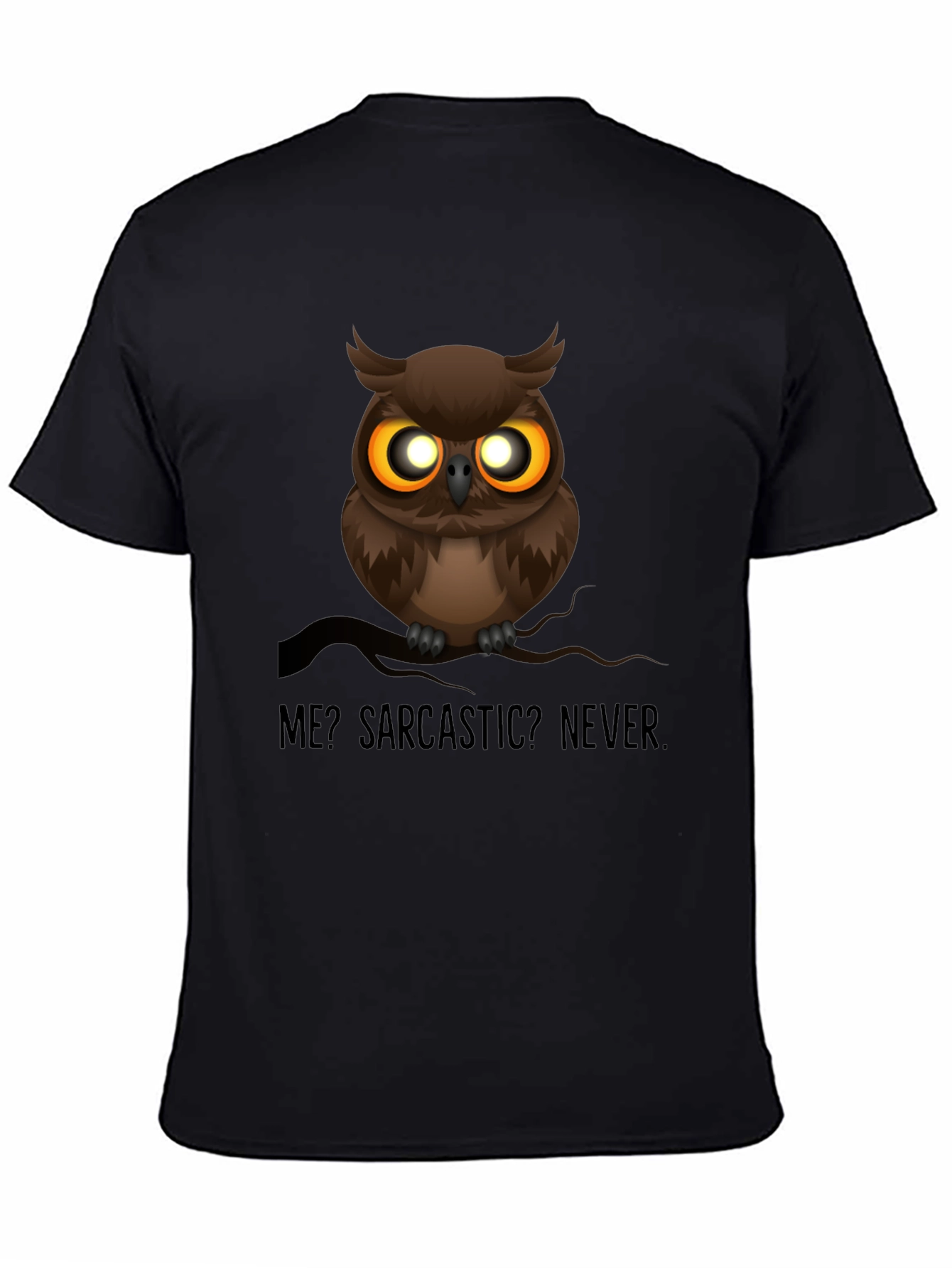 Black Sarcastic Owl Graphic T-Shirt - Men's Black Crew Neck view 4