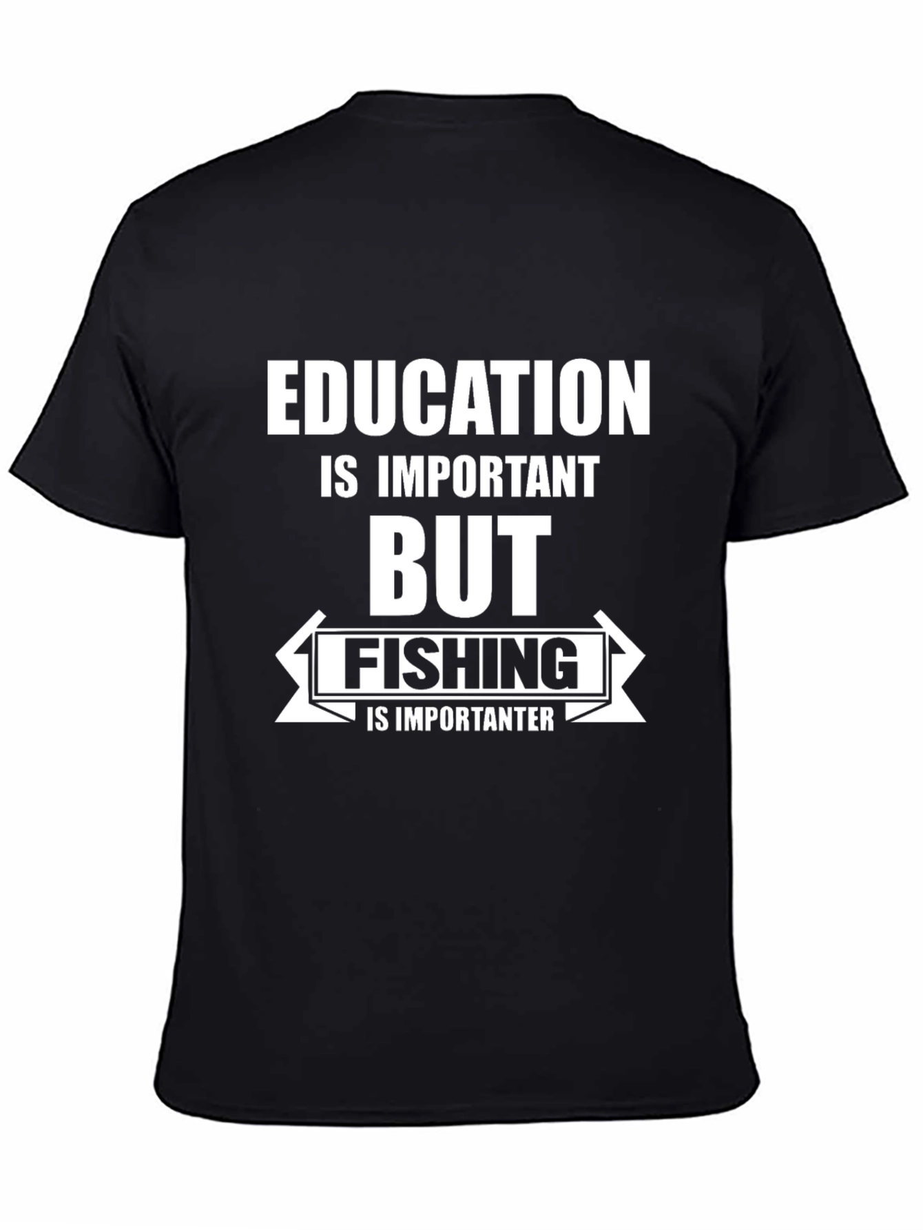 Black Funny Fishing T-Shirt: Education is Important view 4