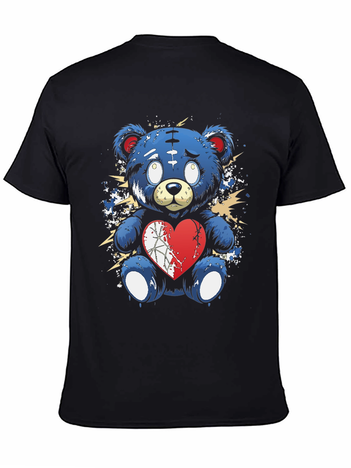 Black Broken Heart Teddy Bear Graphic Tee - Black view 4