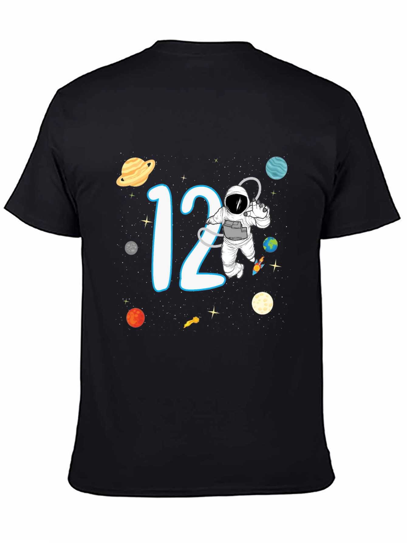 Black 12th Birthday Space Adventure T-Shirt view 4