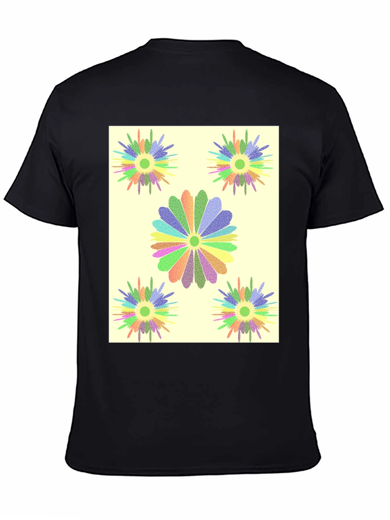 Black Floral Burst Graphic Tee - Black Cotton T-Shirt view 4