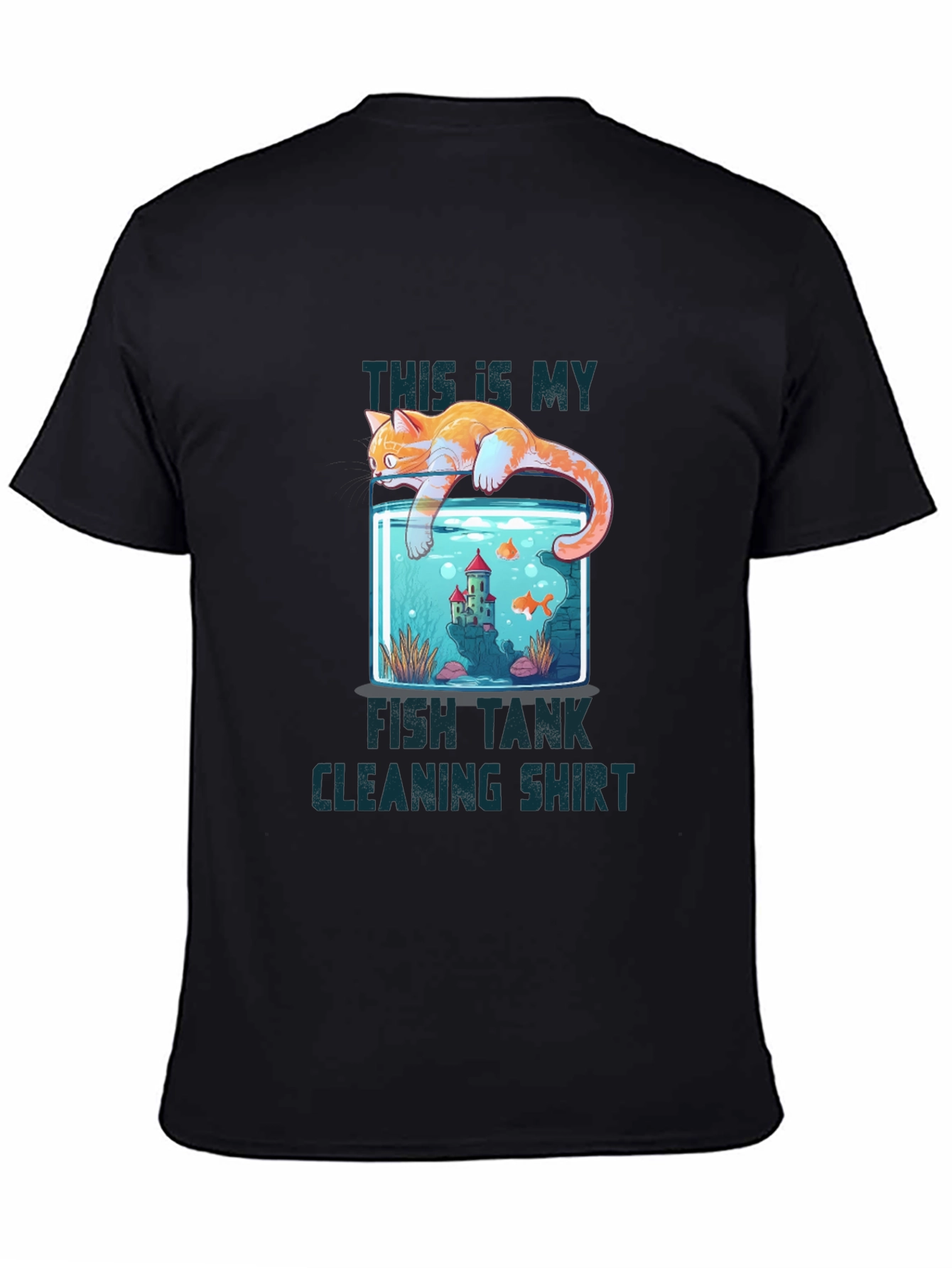 Black Cat Fish Tank Cleaning T-Shirt view 4