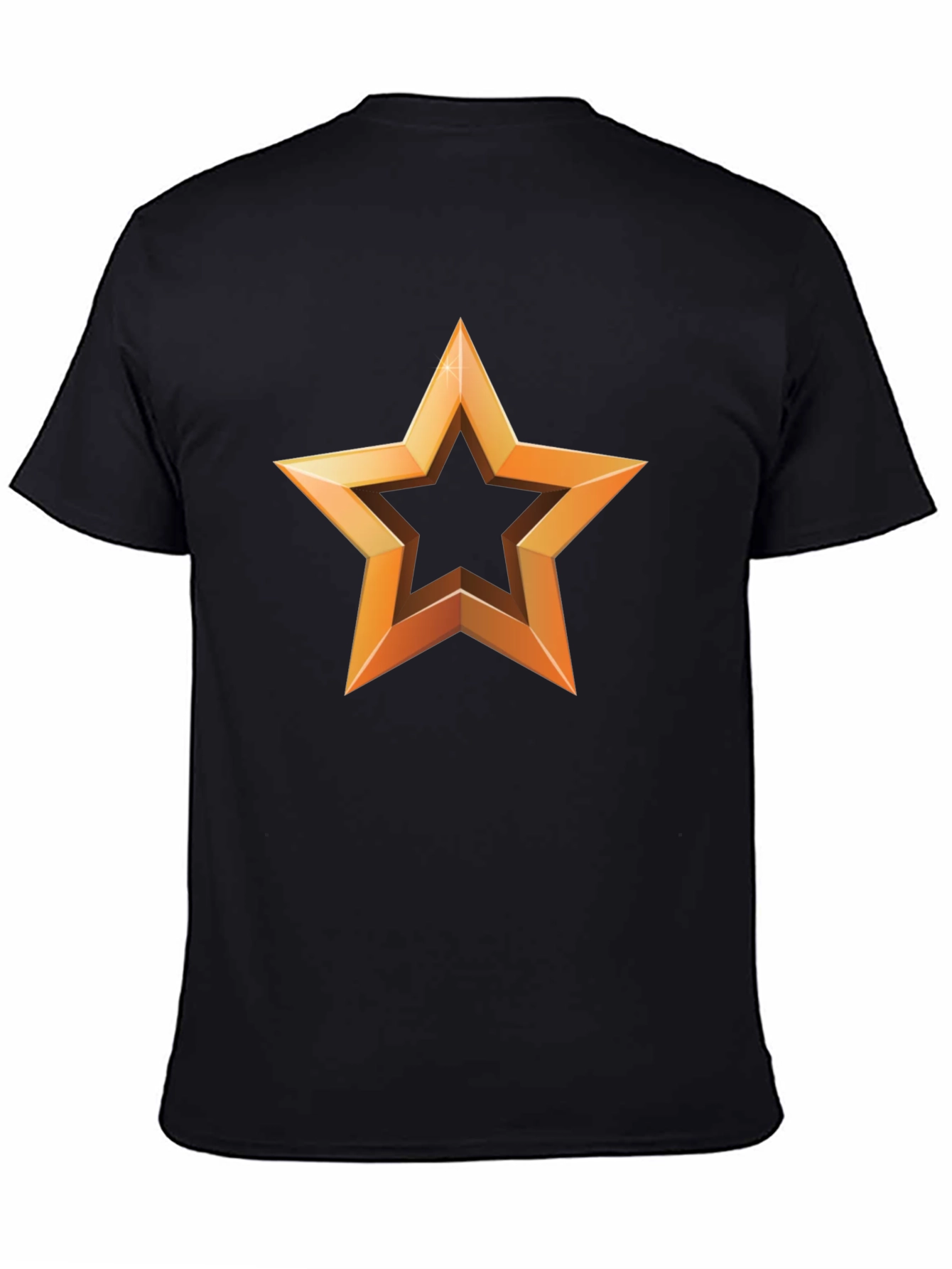 Golden Star Graphic Print Black T-Shirt - 4