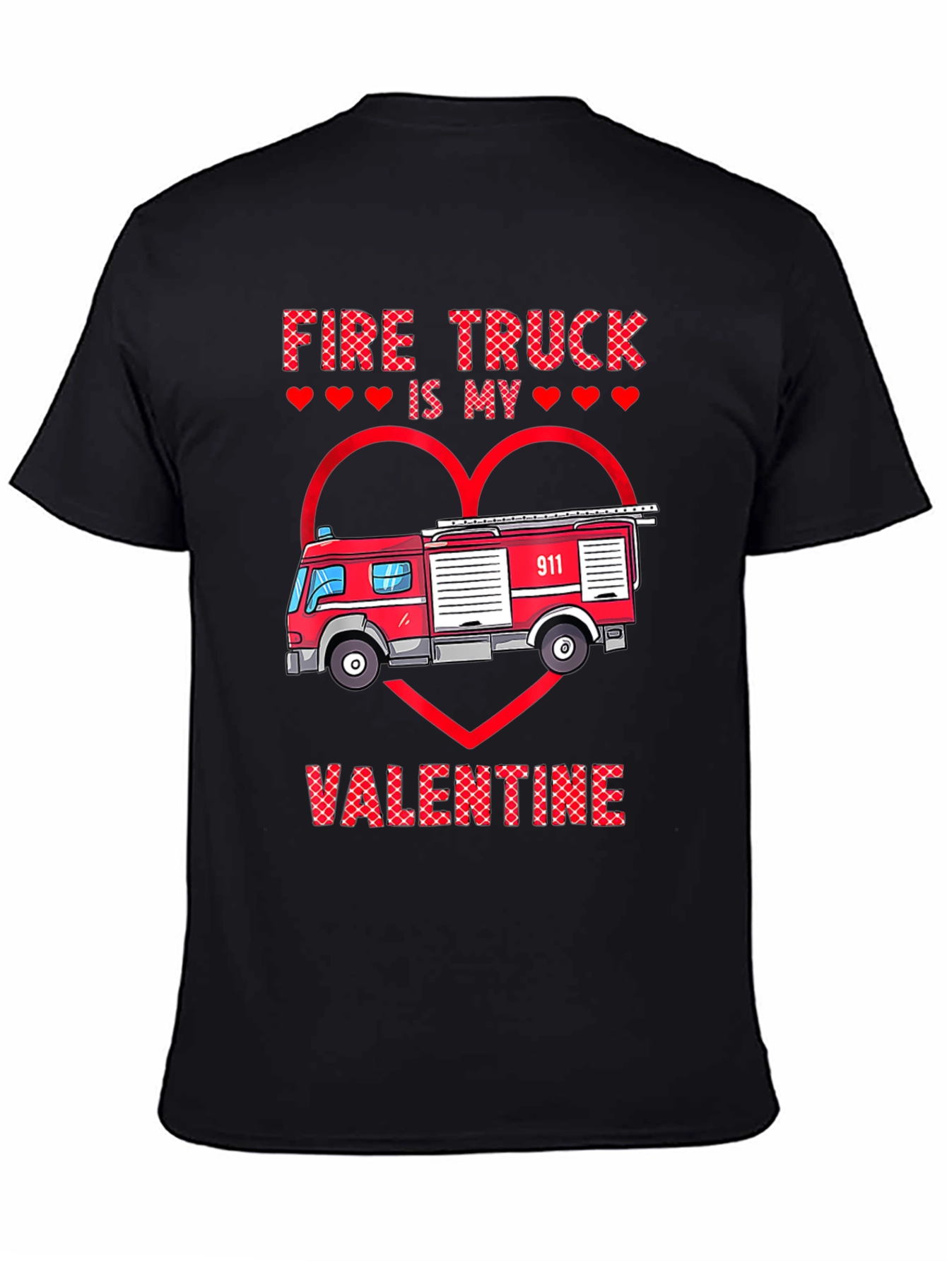 Black Fire Truck Valentine's Day Graphic Tee view 4