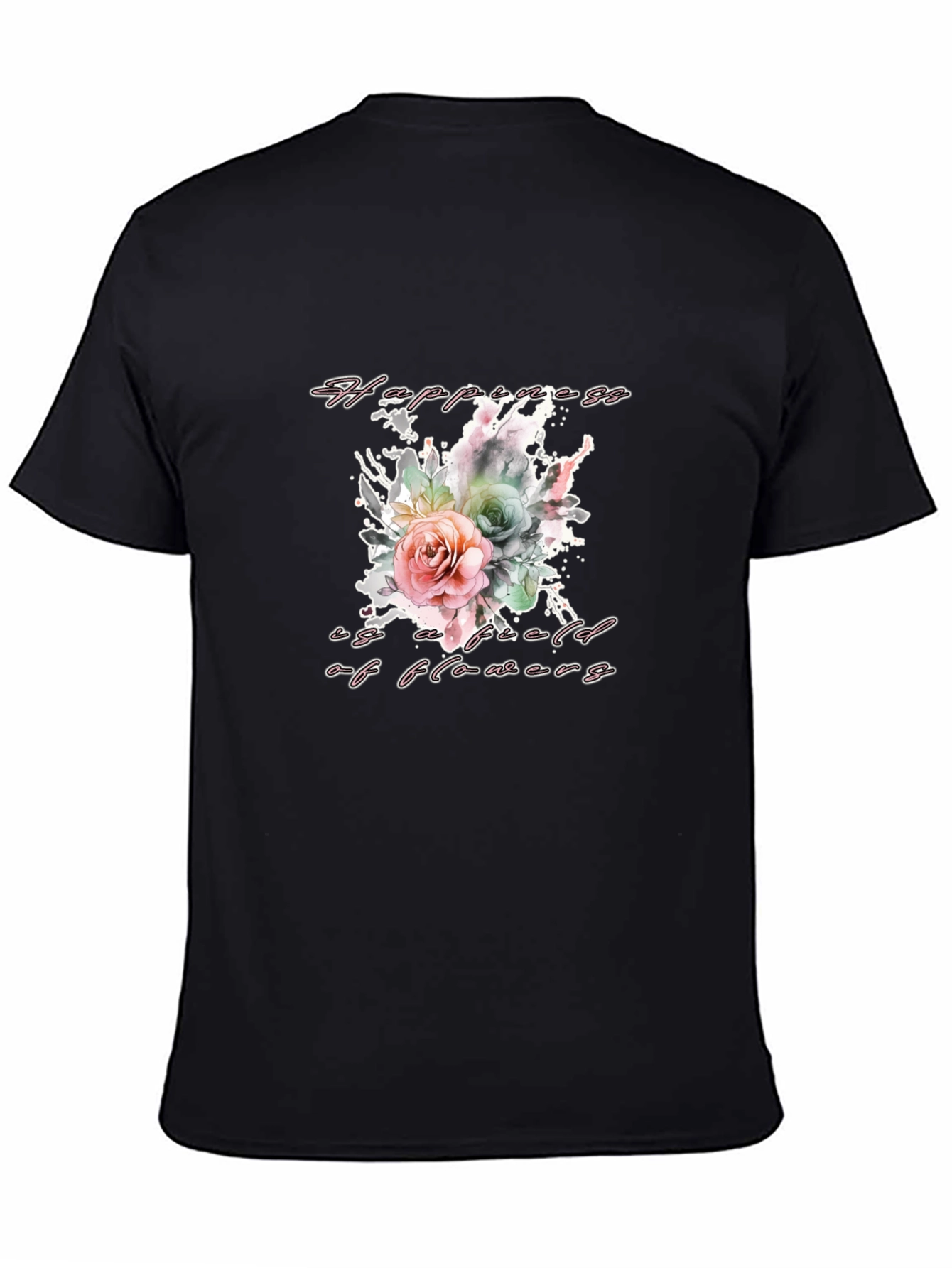 Black Floral Happiness T-Shirt - Stylish & Comfortable view 4