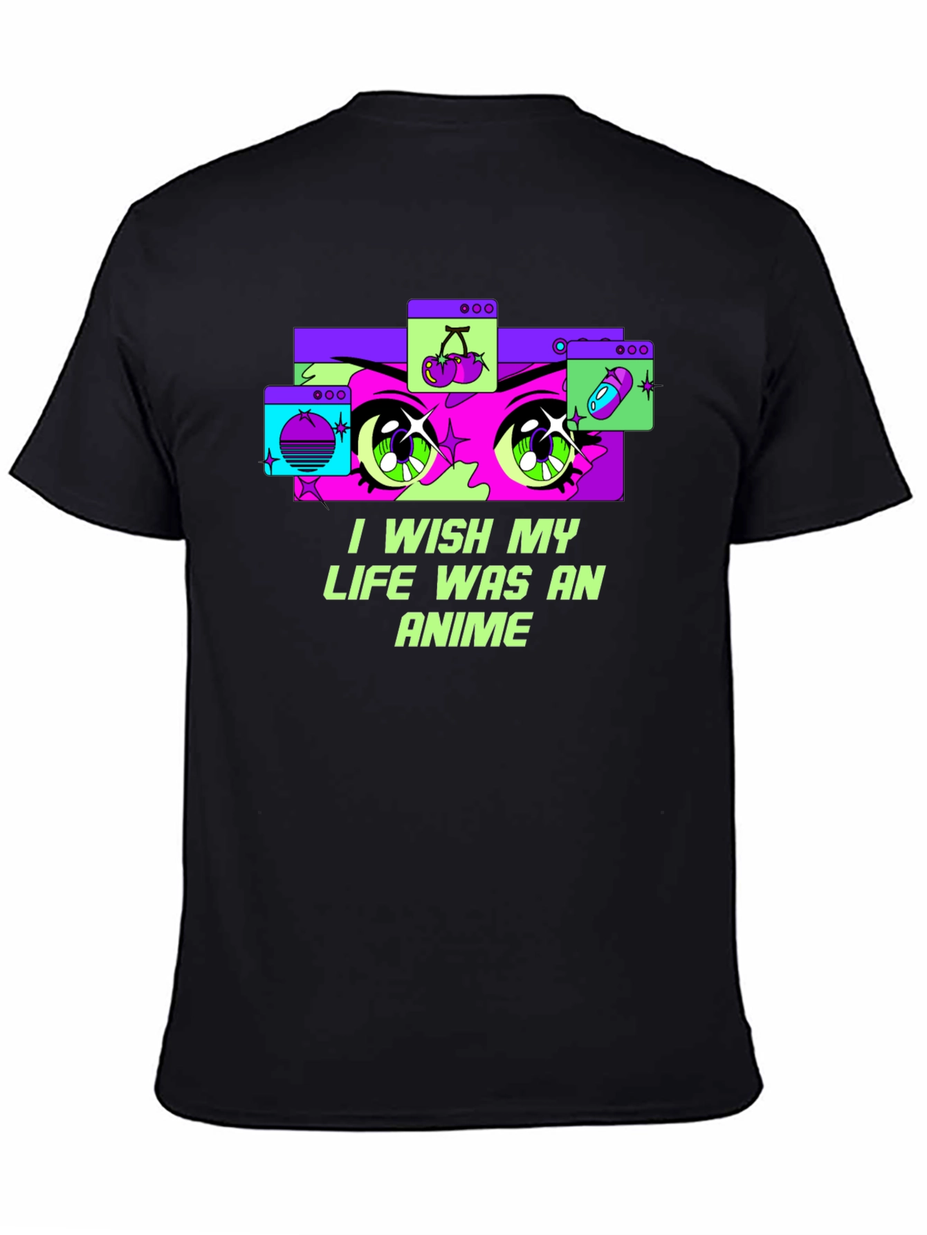 Black I Wish My Life Was Anime Graphic T-Shirt view 4