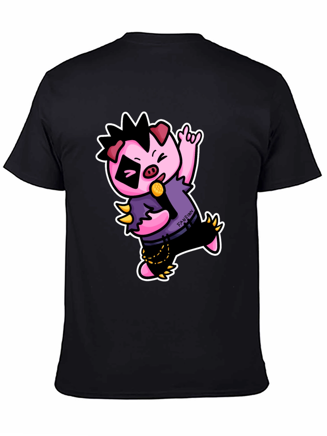 Black Cool Punk Pig T-Shirt - Black view 4