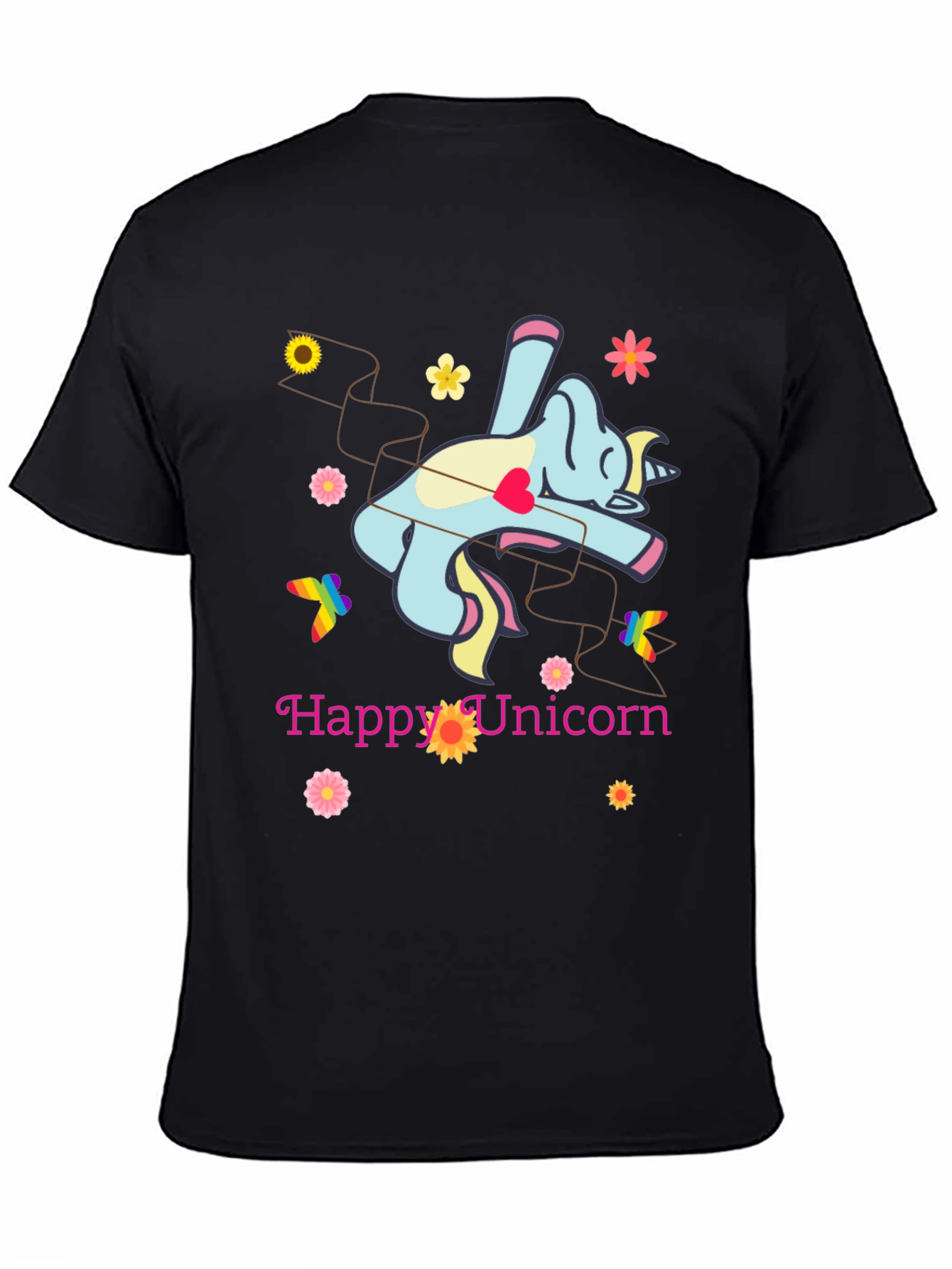 Black Happy Unicorn Graphic T-Shirt - Fun & Stylish! view 4