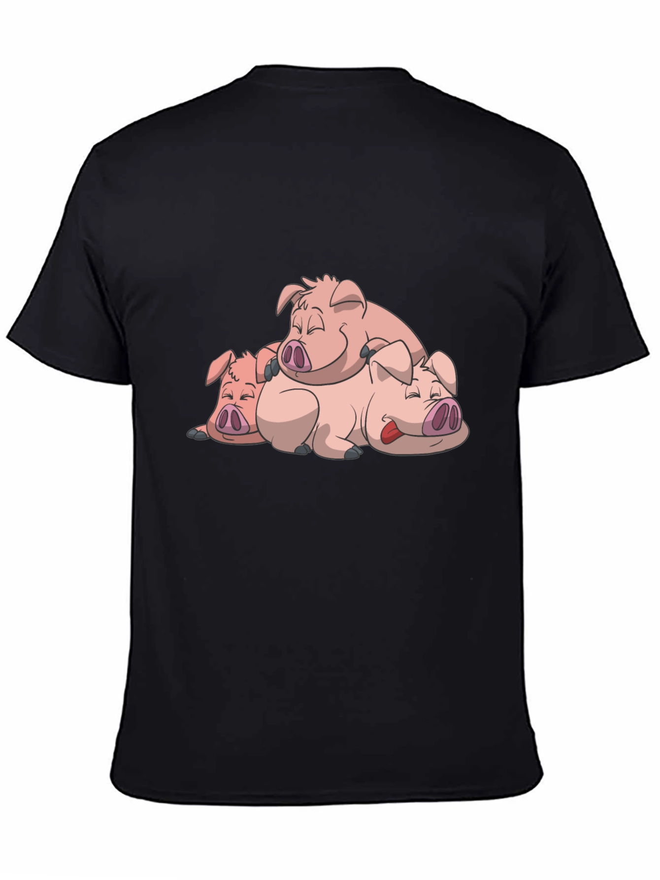 Black Cute Sleeping Pigs Black T-Shirt view 4