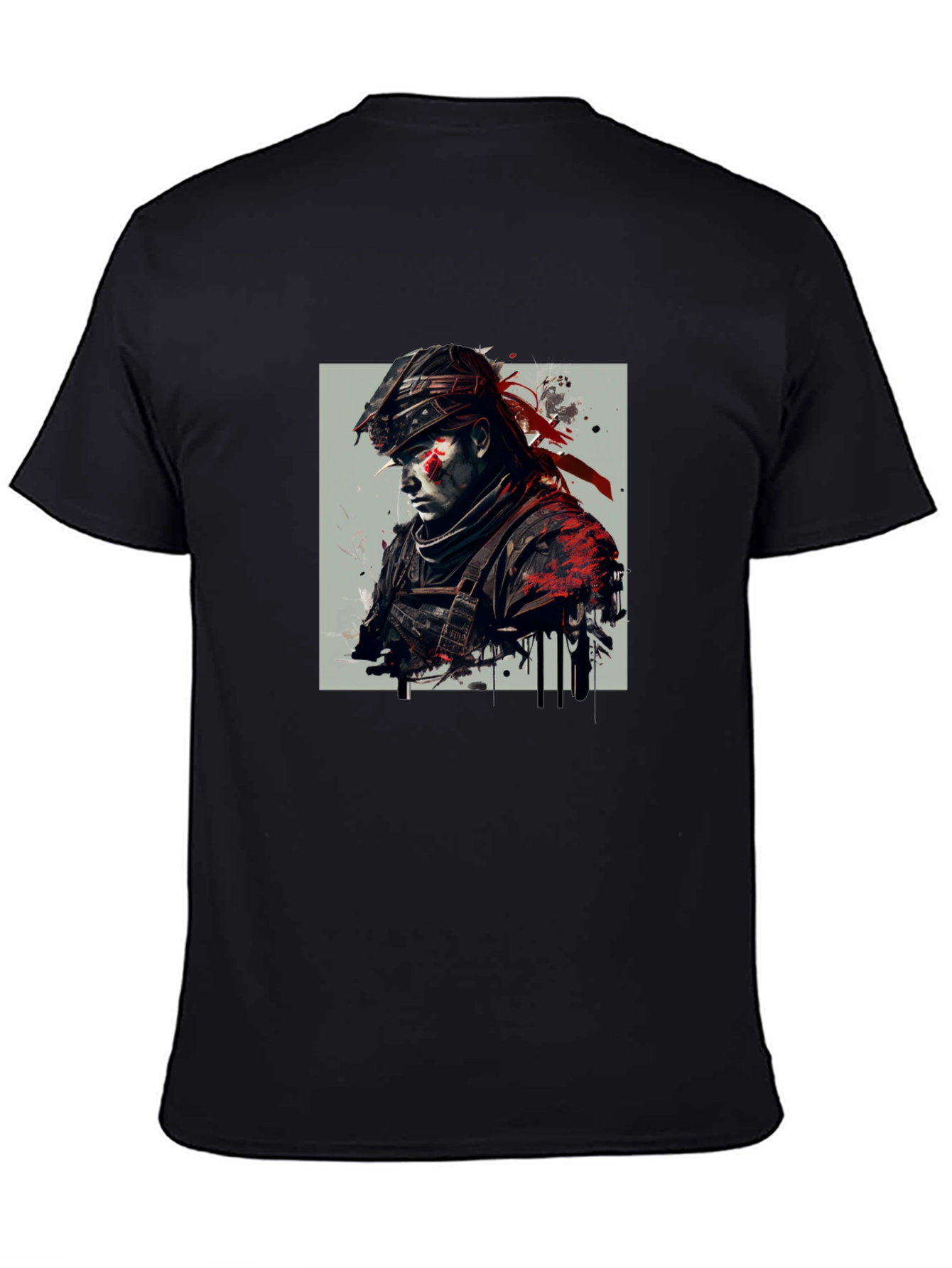 Black Edgy Warrior Graphic Tee - Black Cotton Blend view 4