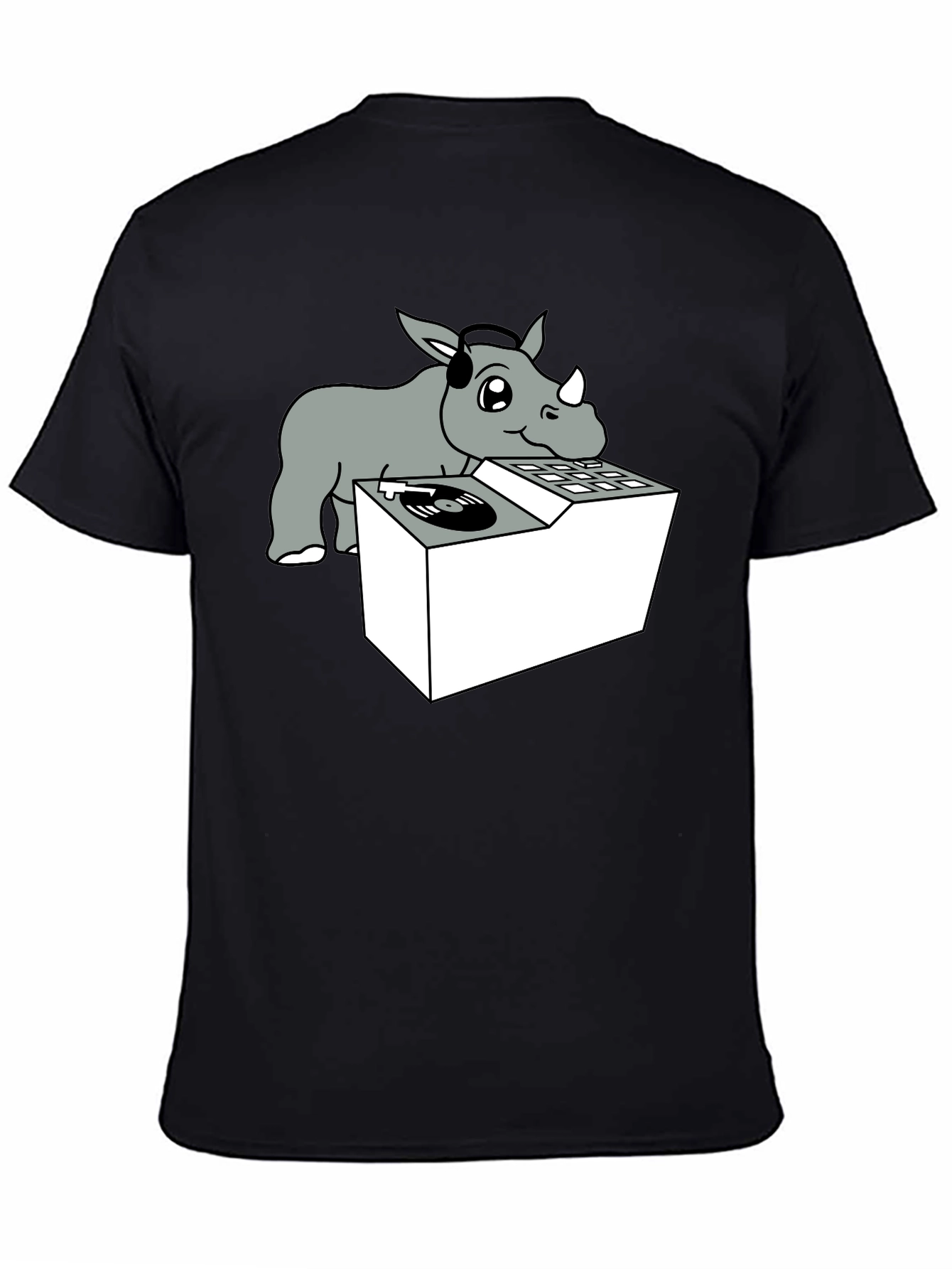 Black DJ Rhino Graphic Tee - Music Lover Shirt view 4