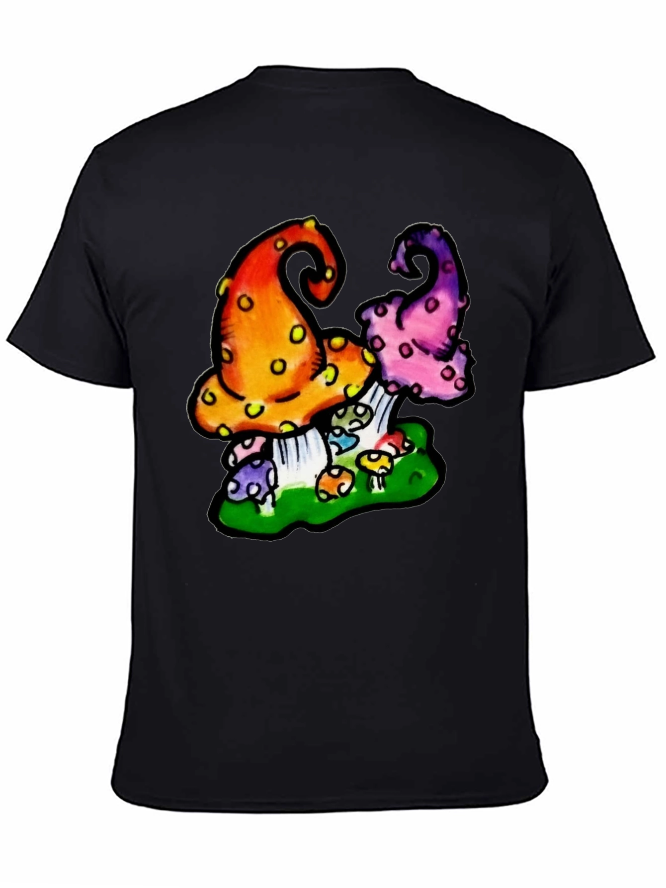 Black Funky Mushroom Graphic Tee - Black view 4