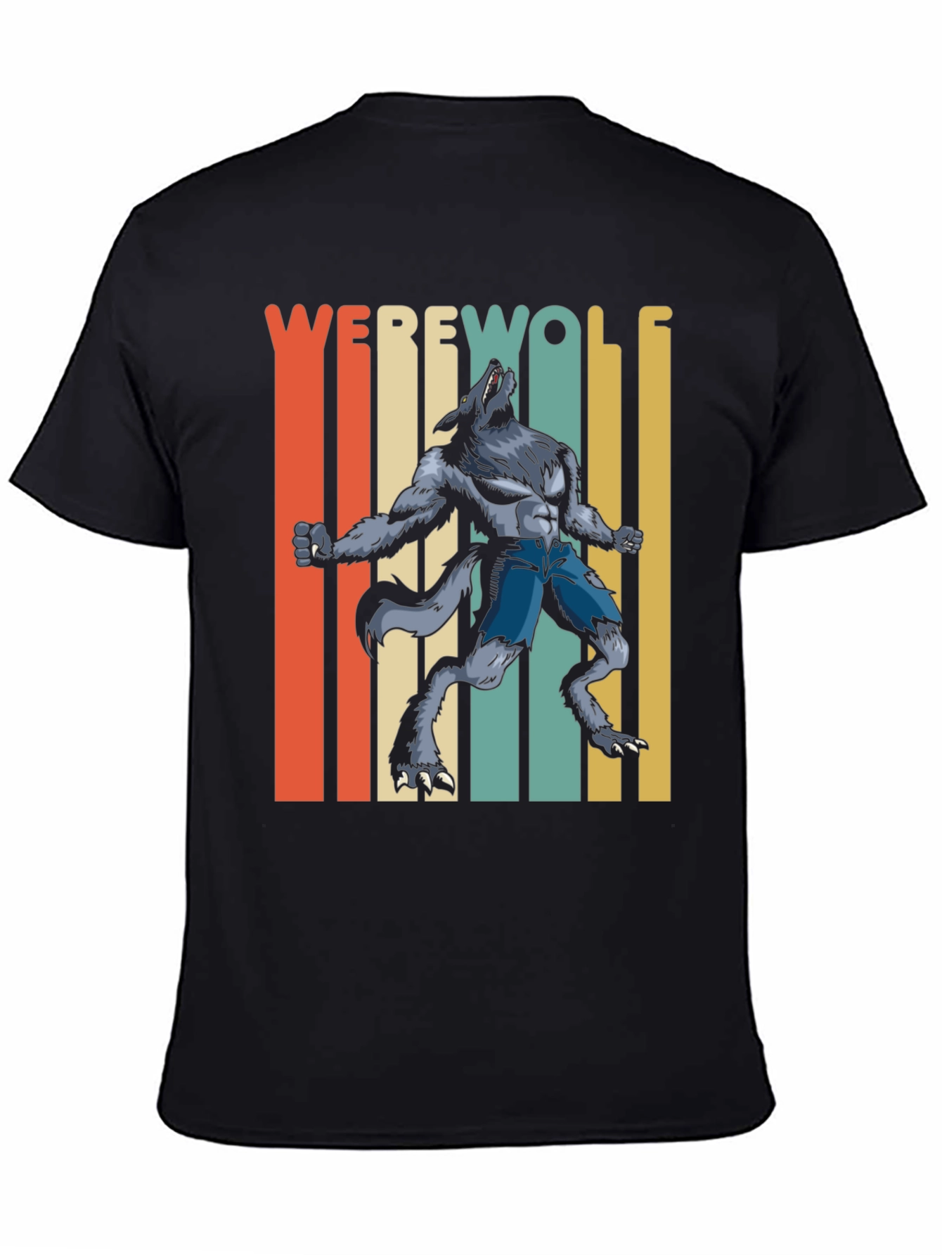 Black Retro Werewolf Graphic Tee - Unisex view 4