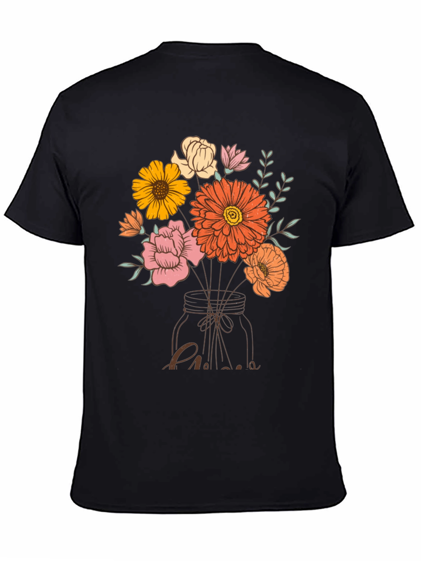 Black Floral Bouquet in Mason Jar Graphic Tee view 4