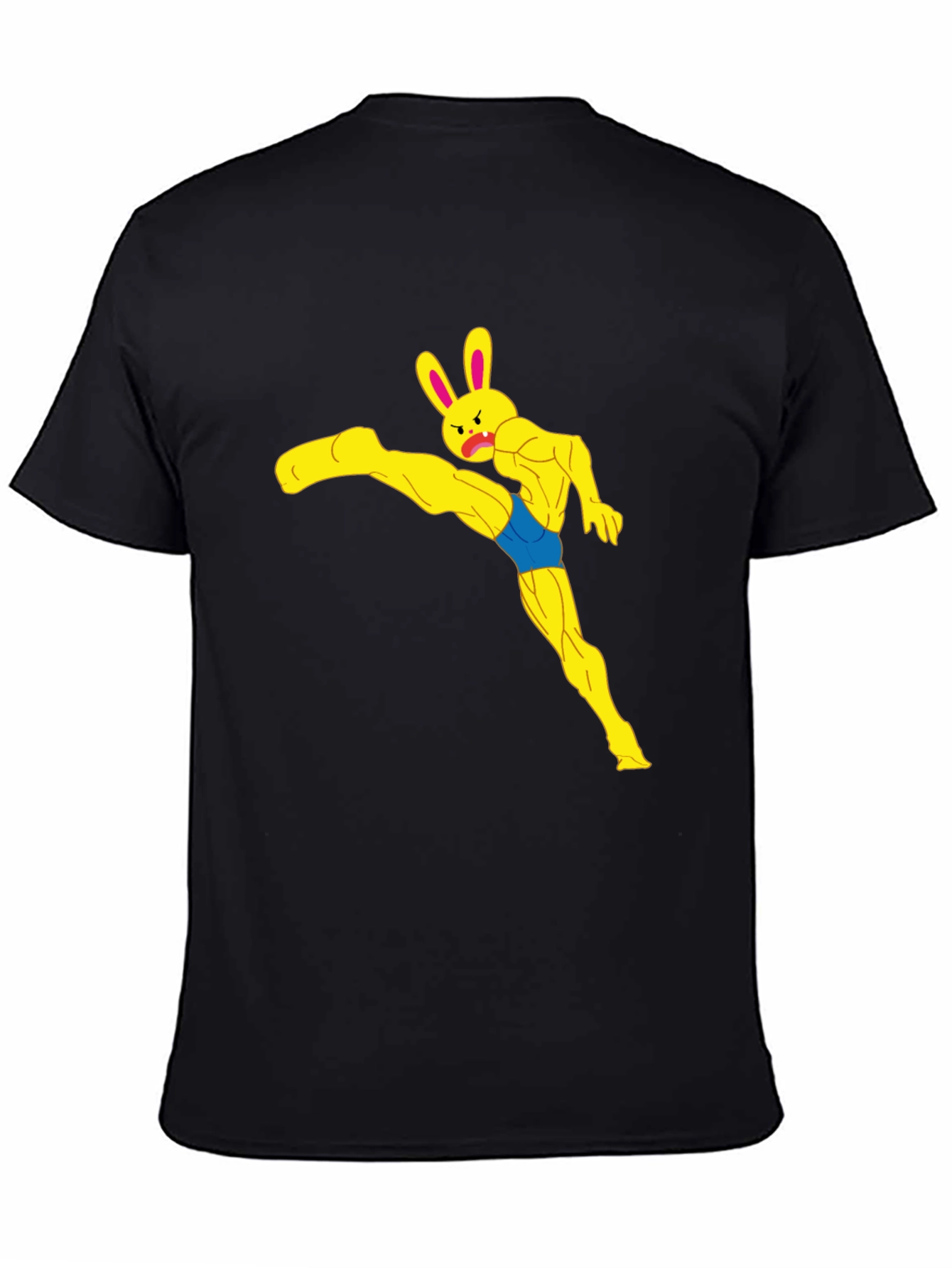 Black Funny Muscle Bunny Graphic Tee - Black view 4