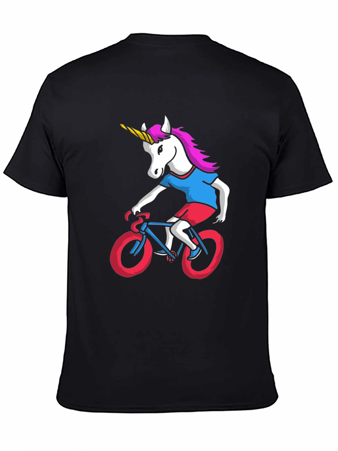 Black Unicorn Riding Bike Graphic Tee view 4