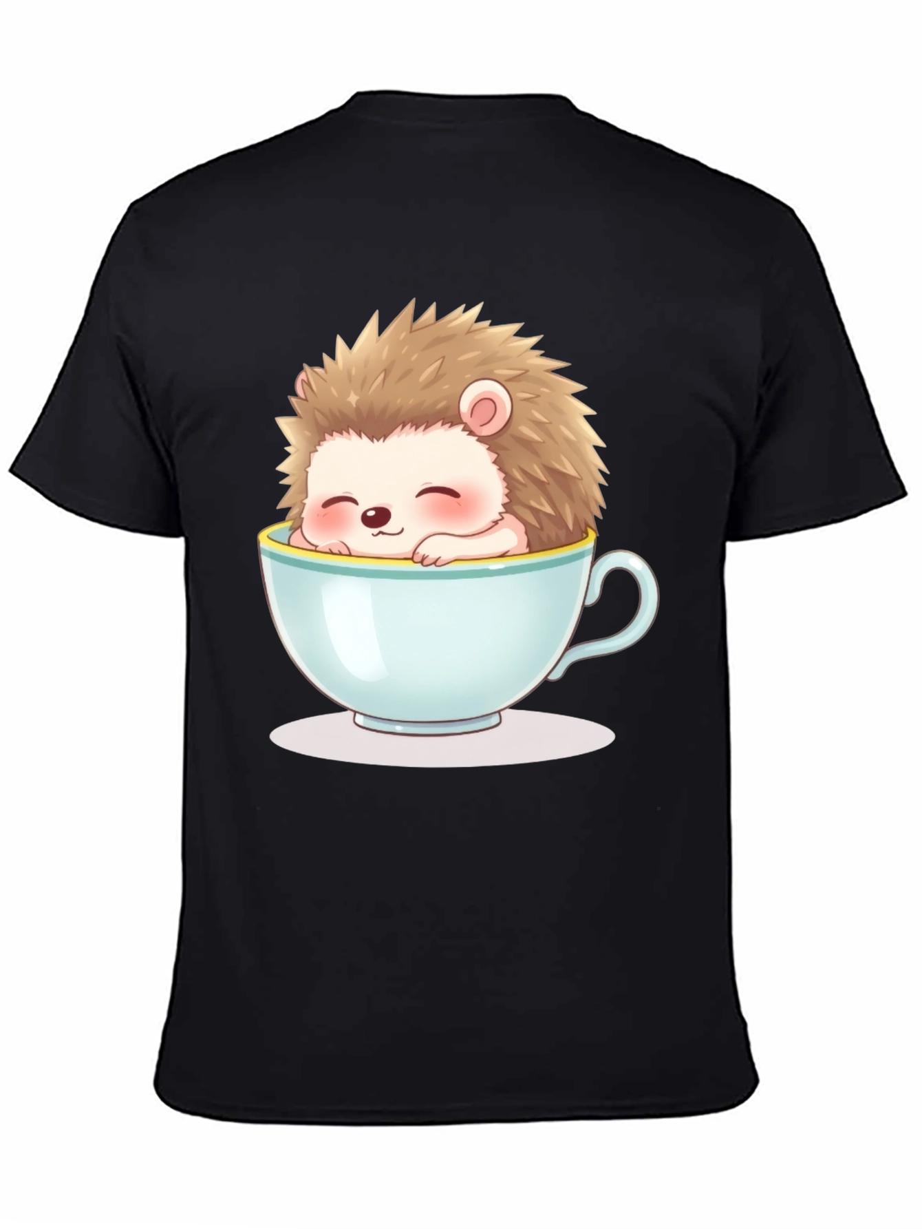 Black Cute Hedgehog in Teacup Graphic Tee - Unisex view 4