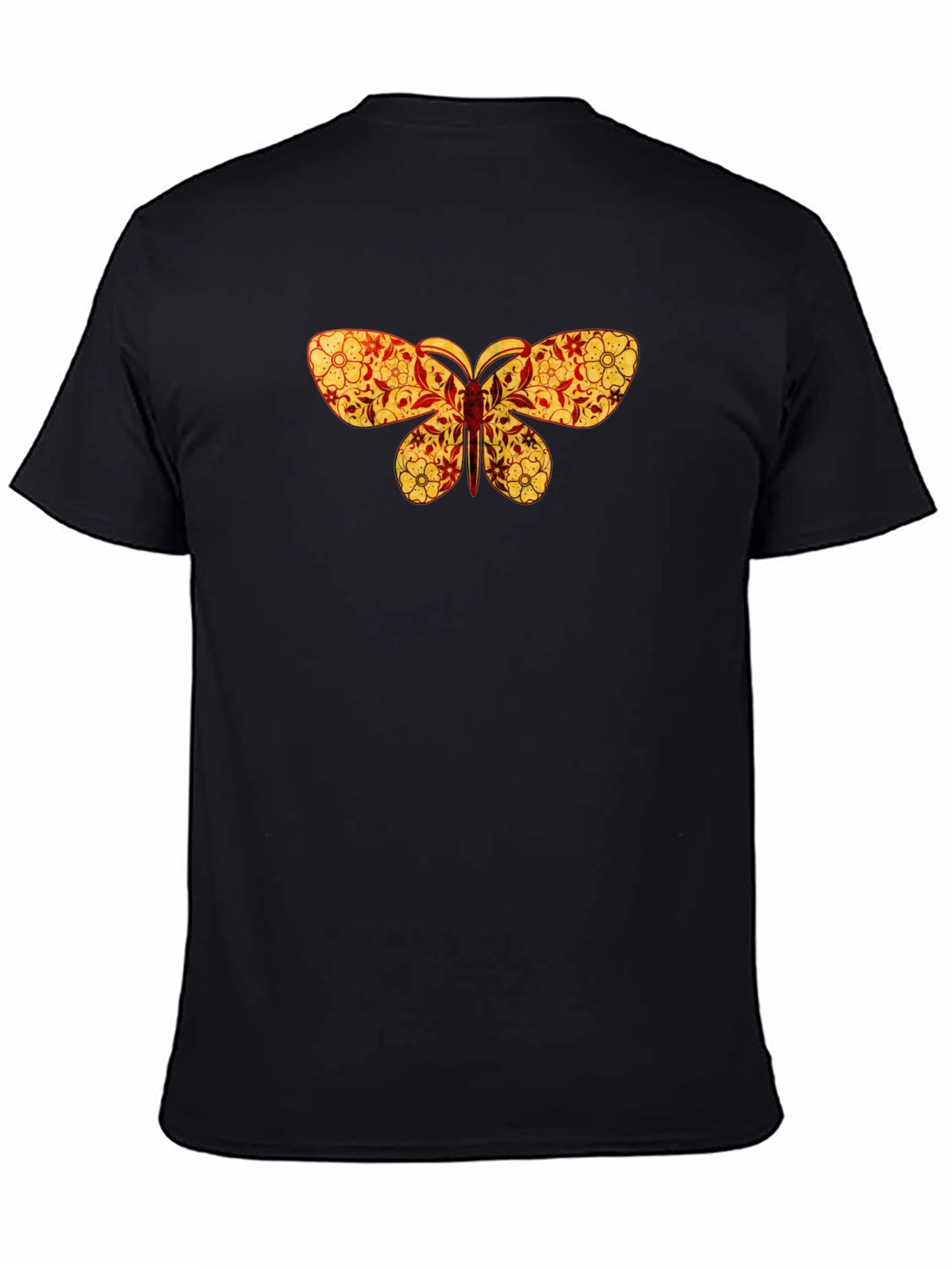 Black Floral Butterfly Print Black T-Shirt view 4