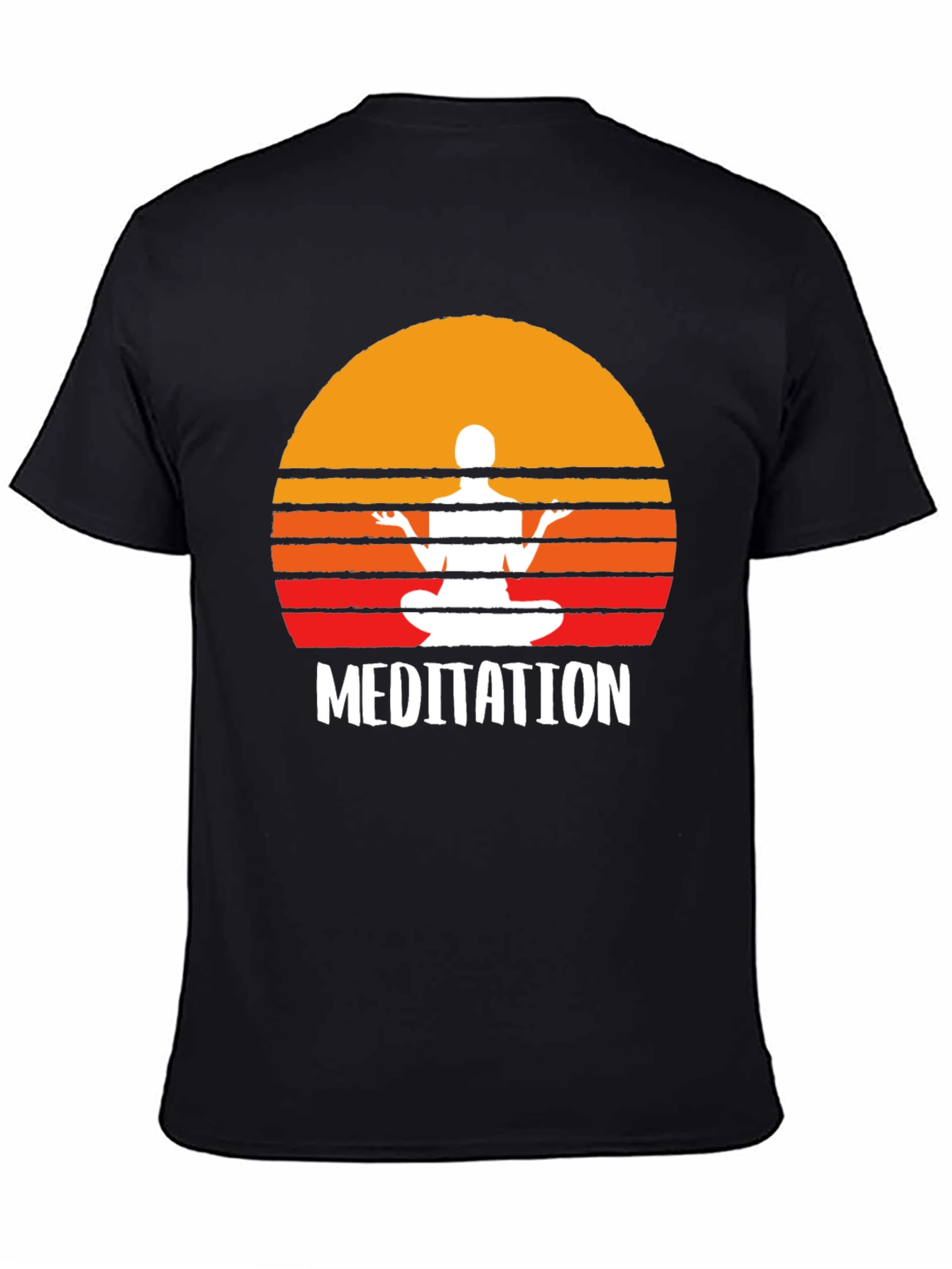 Black Meditation T-Shirt - Zen Sunset Design view 4