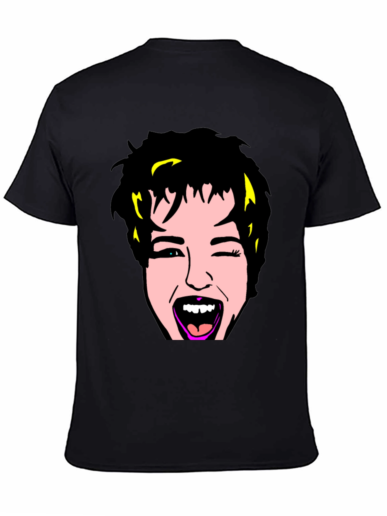 Black Winking Face Graphic Tee - Black Cotton Blend view 4