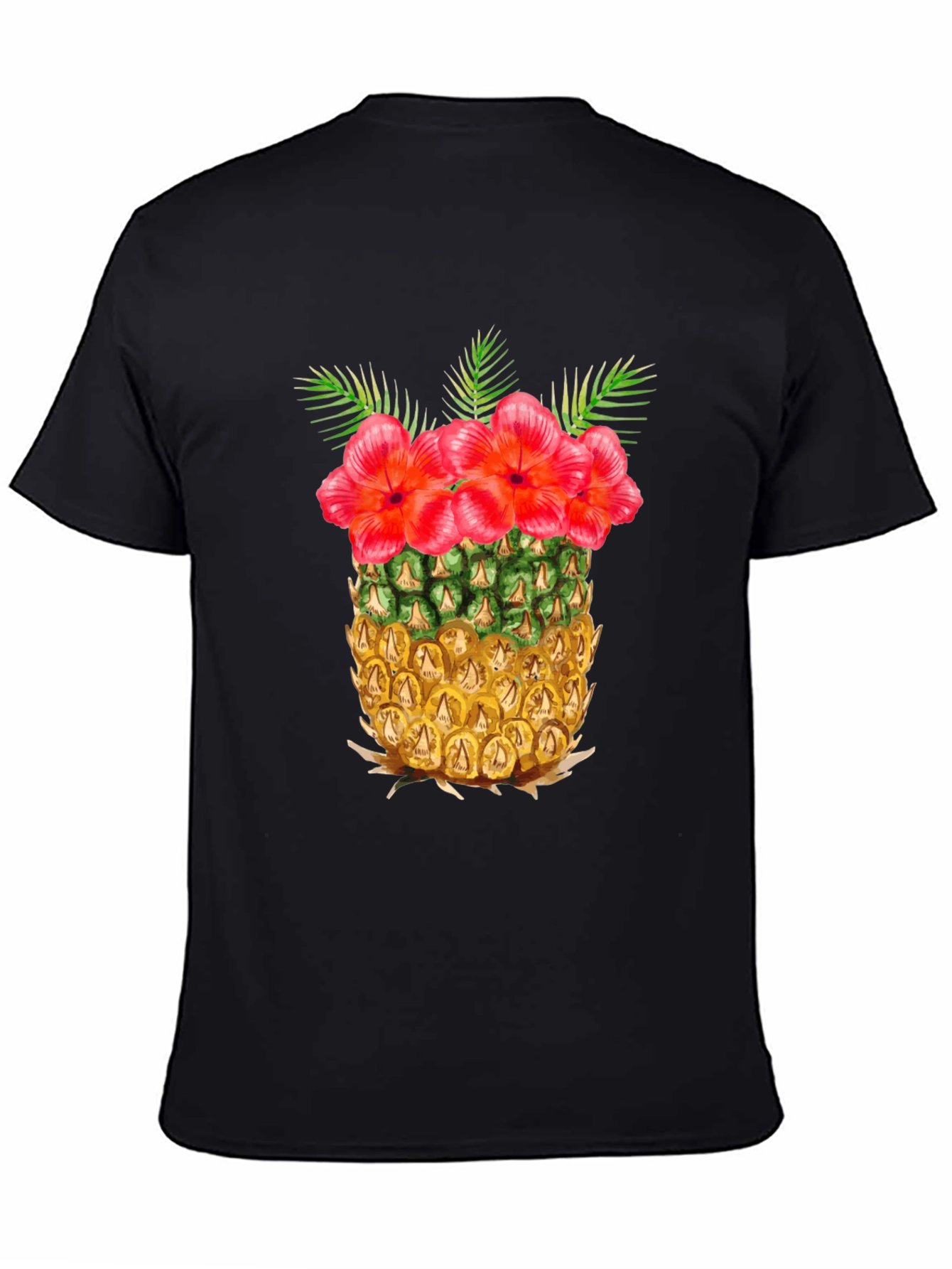 Black Tropical Pineapple Floral T-Shirt view 4