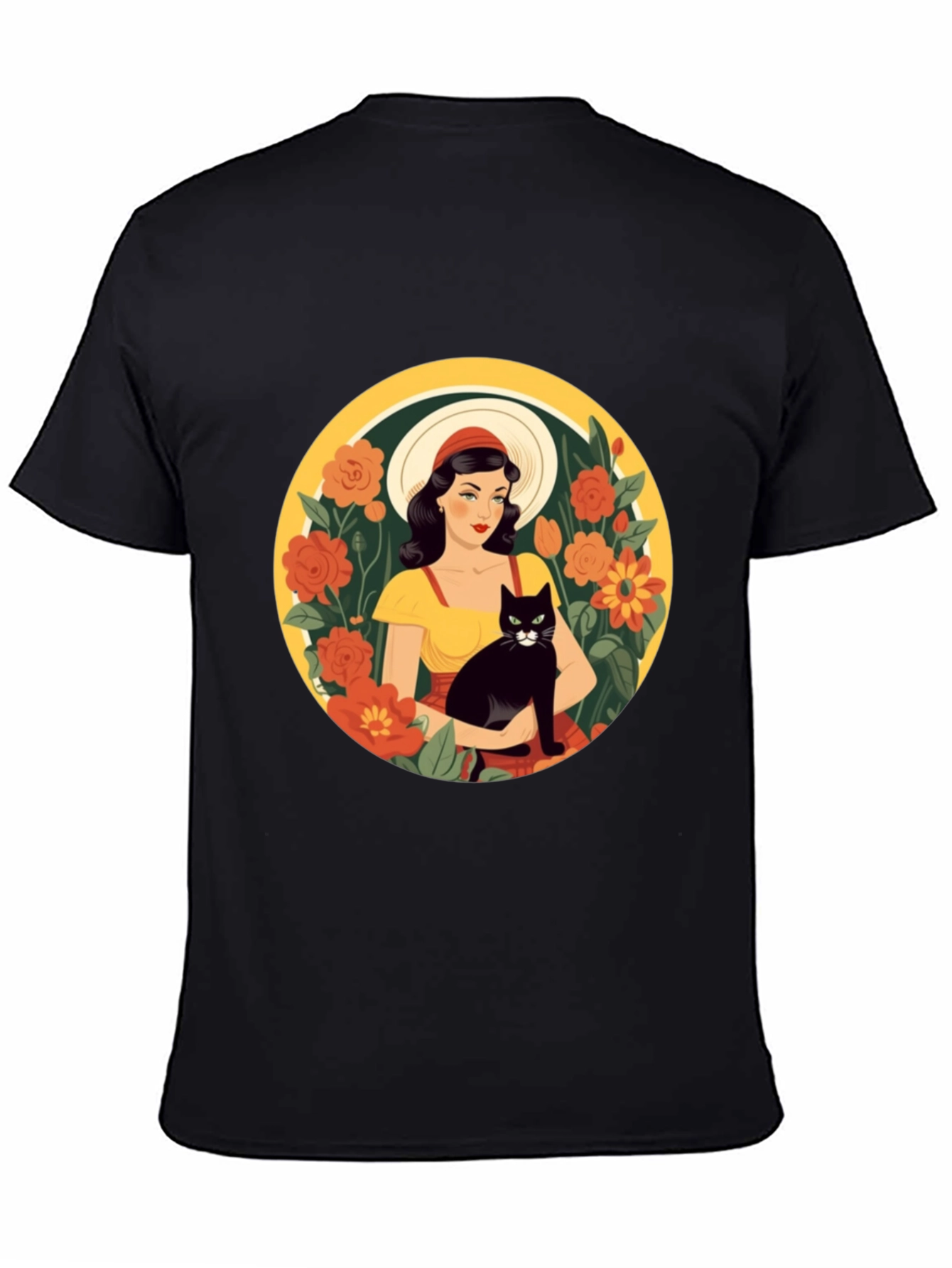 Black Woman with Cat T-Shirt - Retro Style view 4