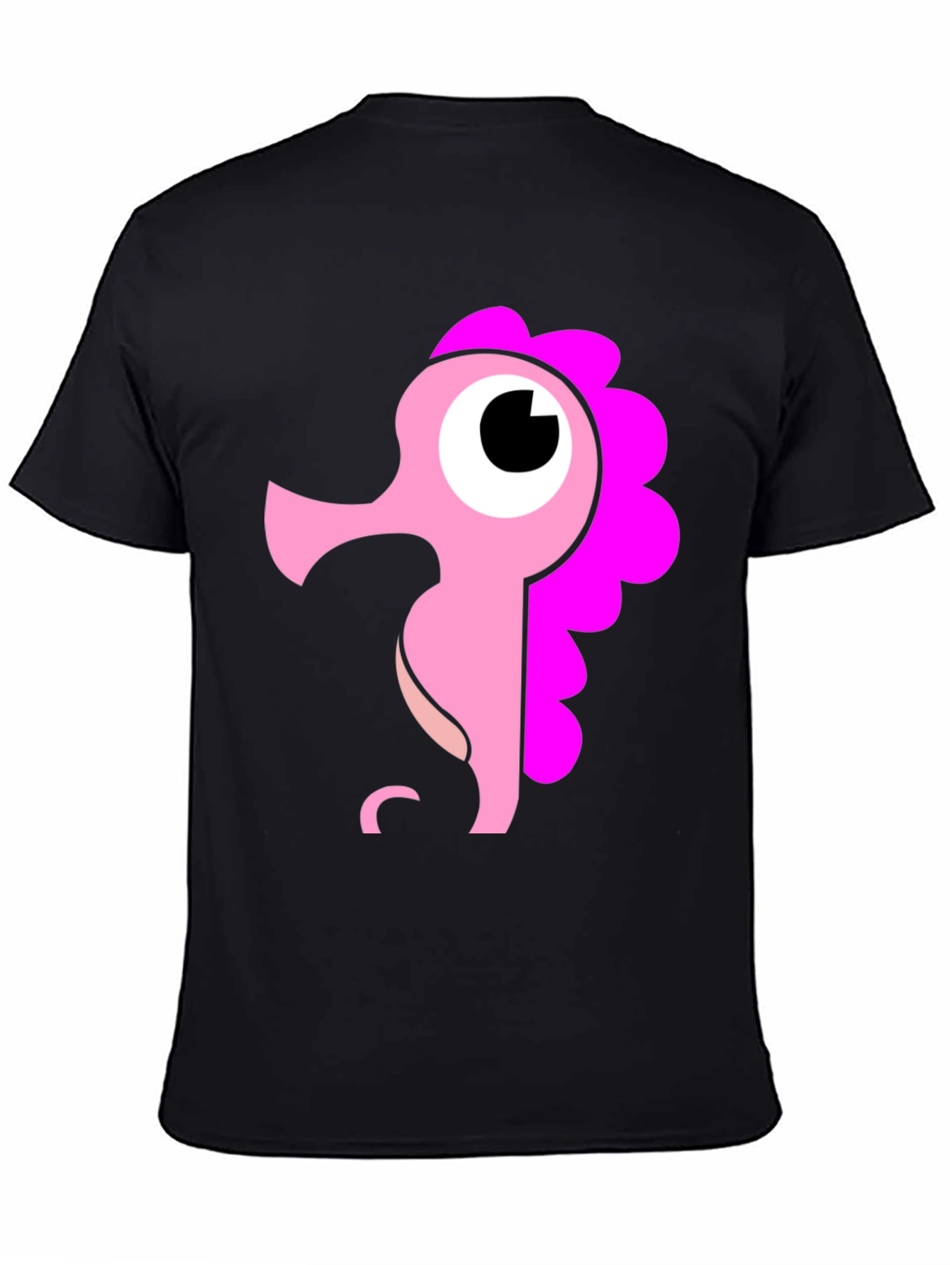 Black Cute Seahorse Graphic Tee - Black Cotton Shirt view 4