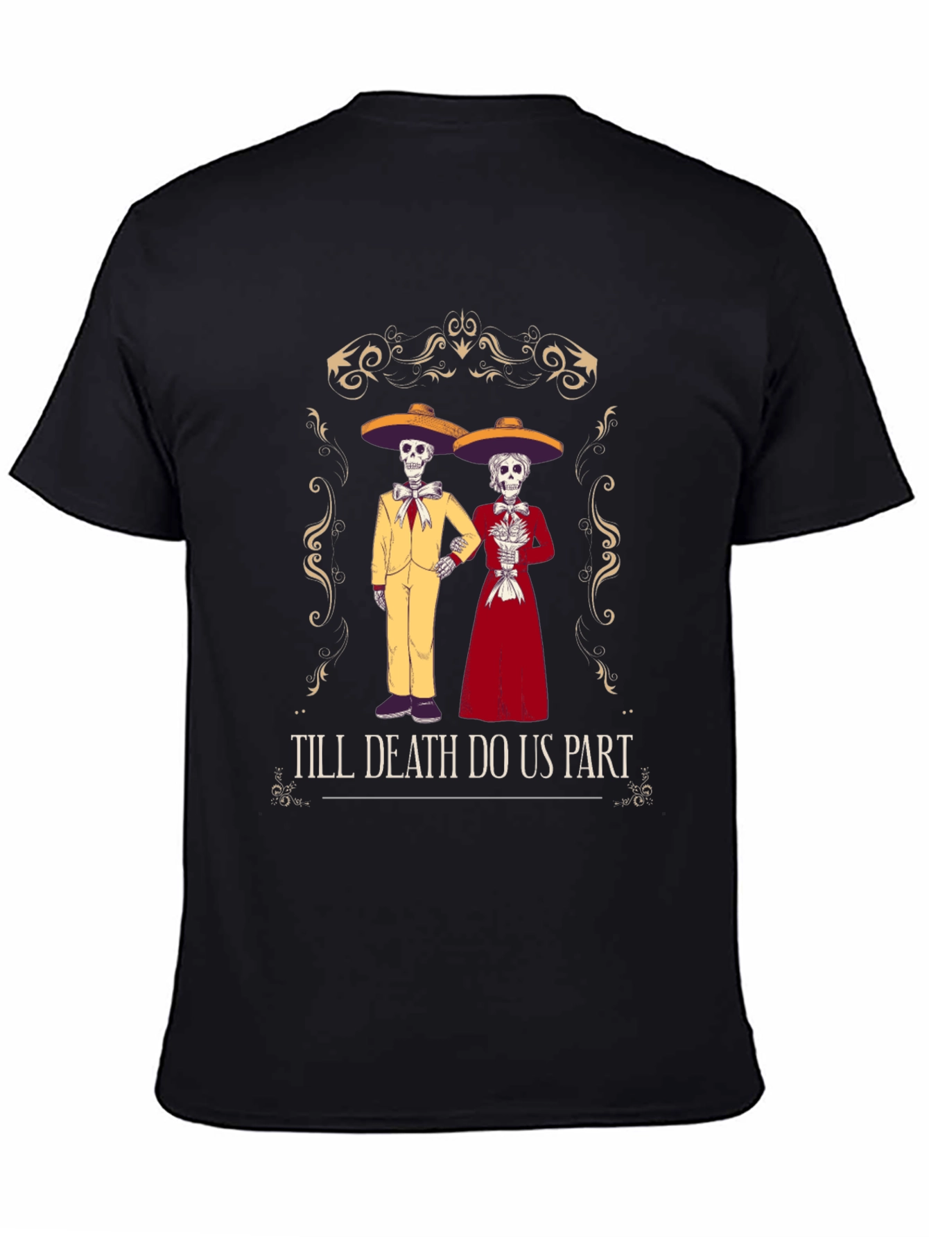 Black Till Death Do Us Part Skeleton Couple T-Shirt view 4