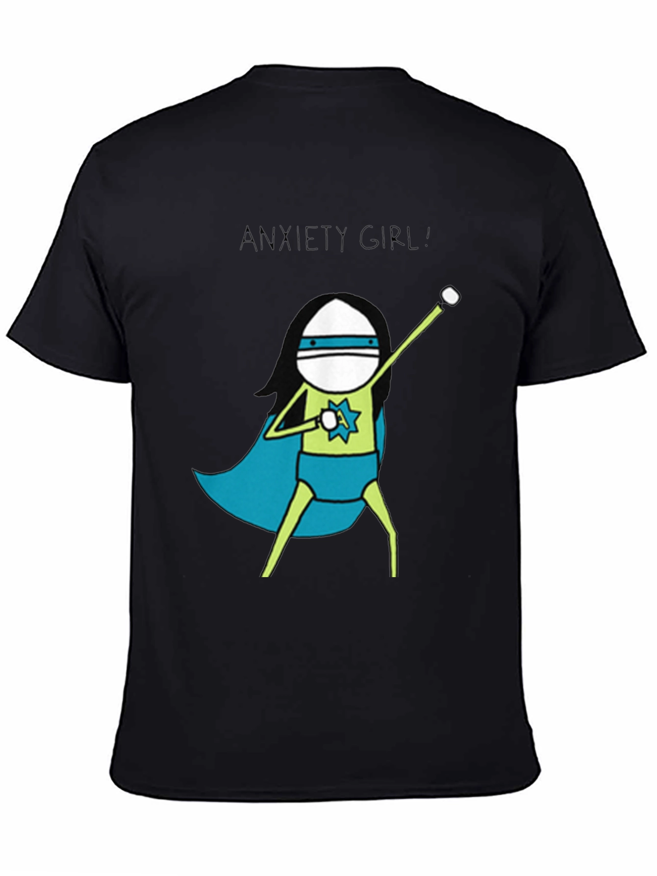 Black Anxiety Girl T-Shirt - Super Hero Graphic Tee view 4