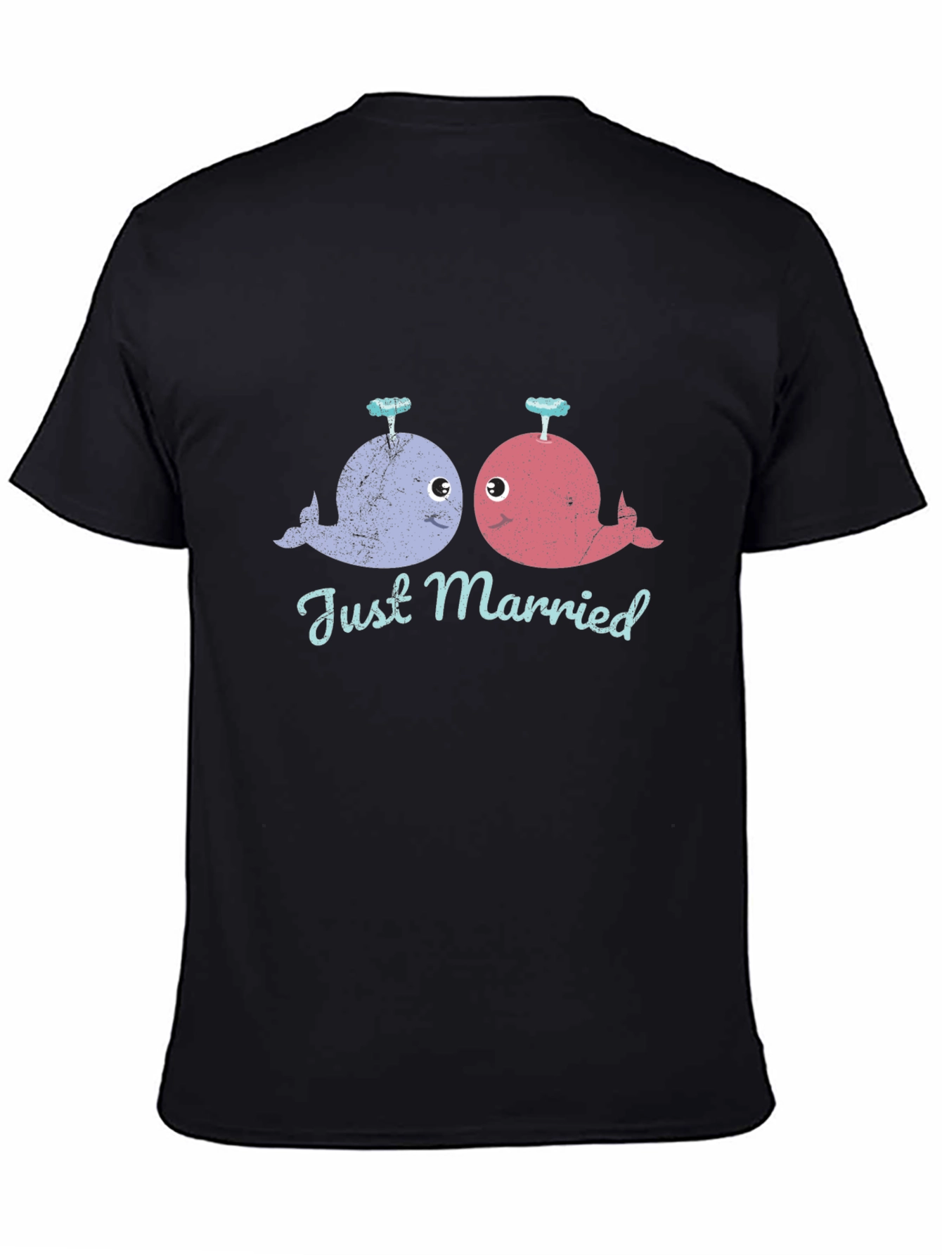 Black Just Married Whale T-Shirt - Cute Couple Tee view 4