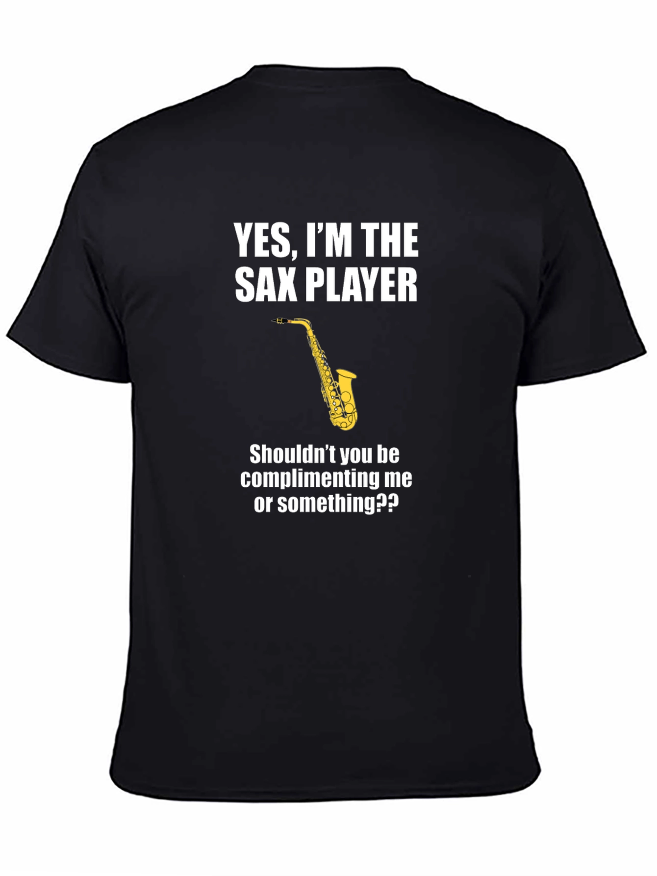 Black Sax Player T-Shirt - Humorous Musical Tee view 4