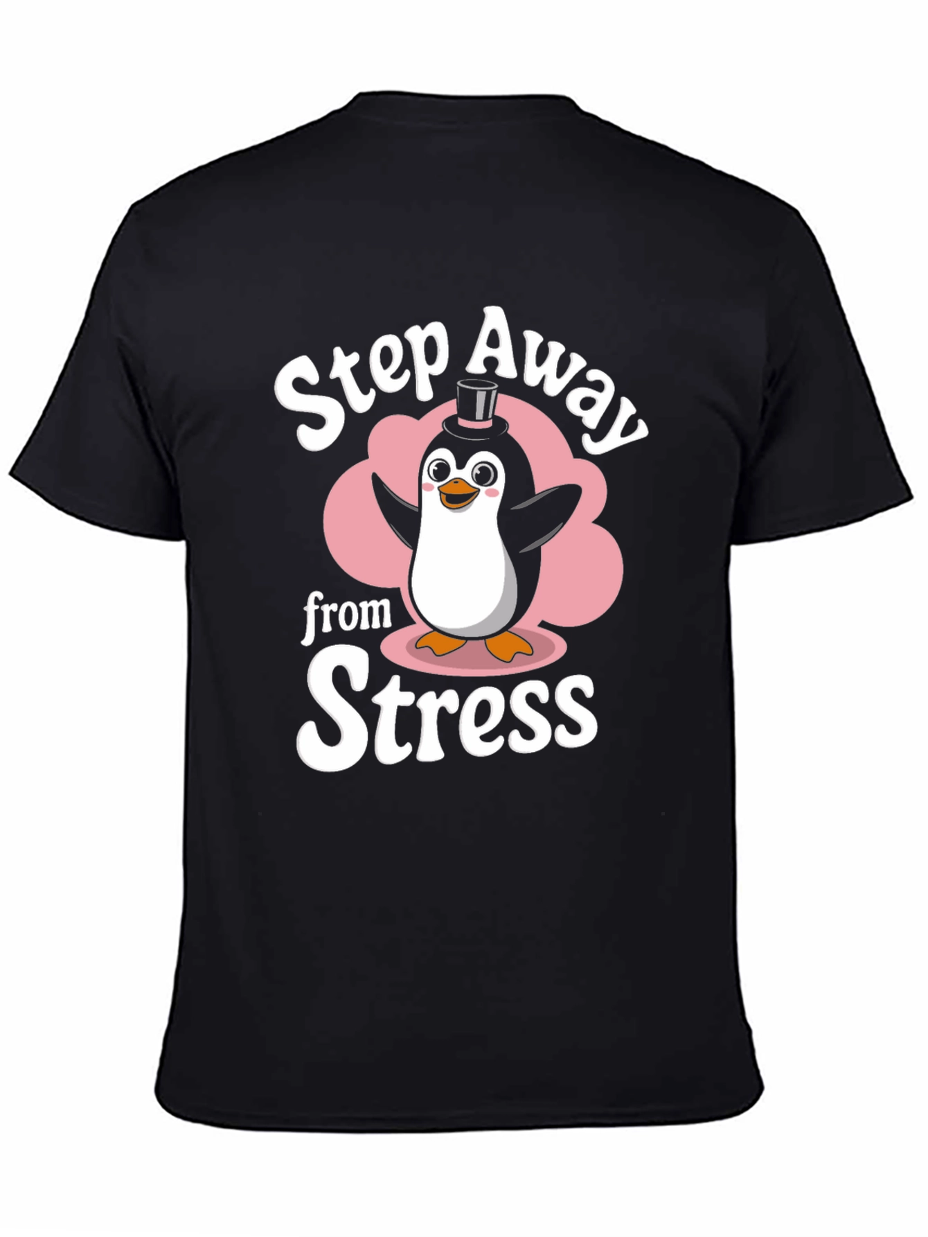 Black Step Away from Stress Penguin Graphic T-Shirt view 4