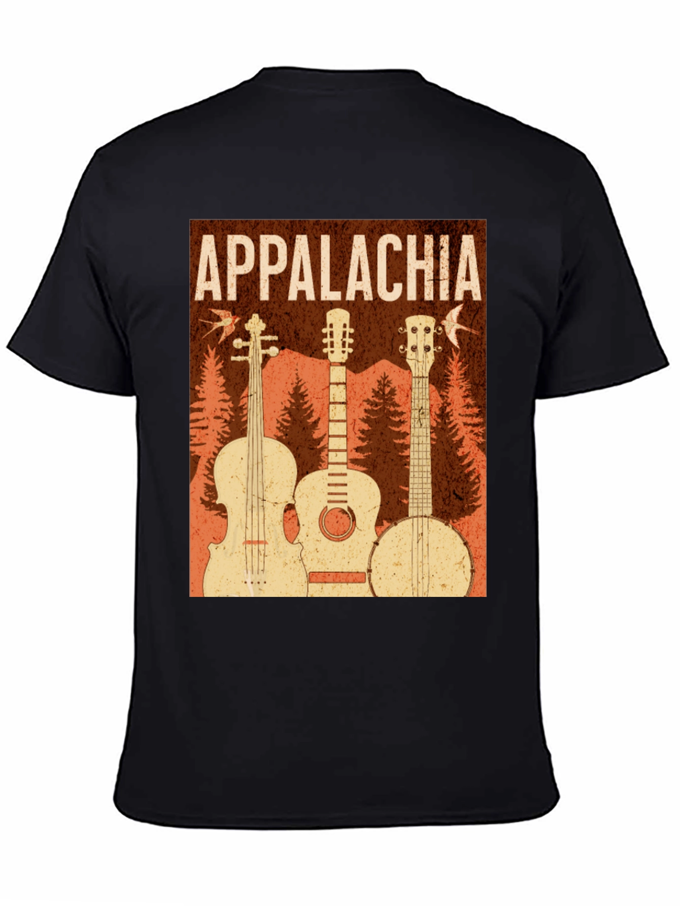 Black Appalachia Music T-Shirt: Vintage Guitar, Banjo & Fiddle view 4