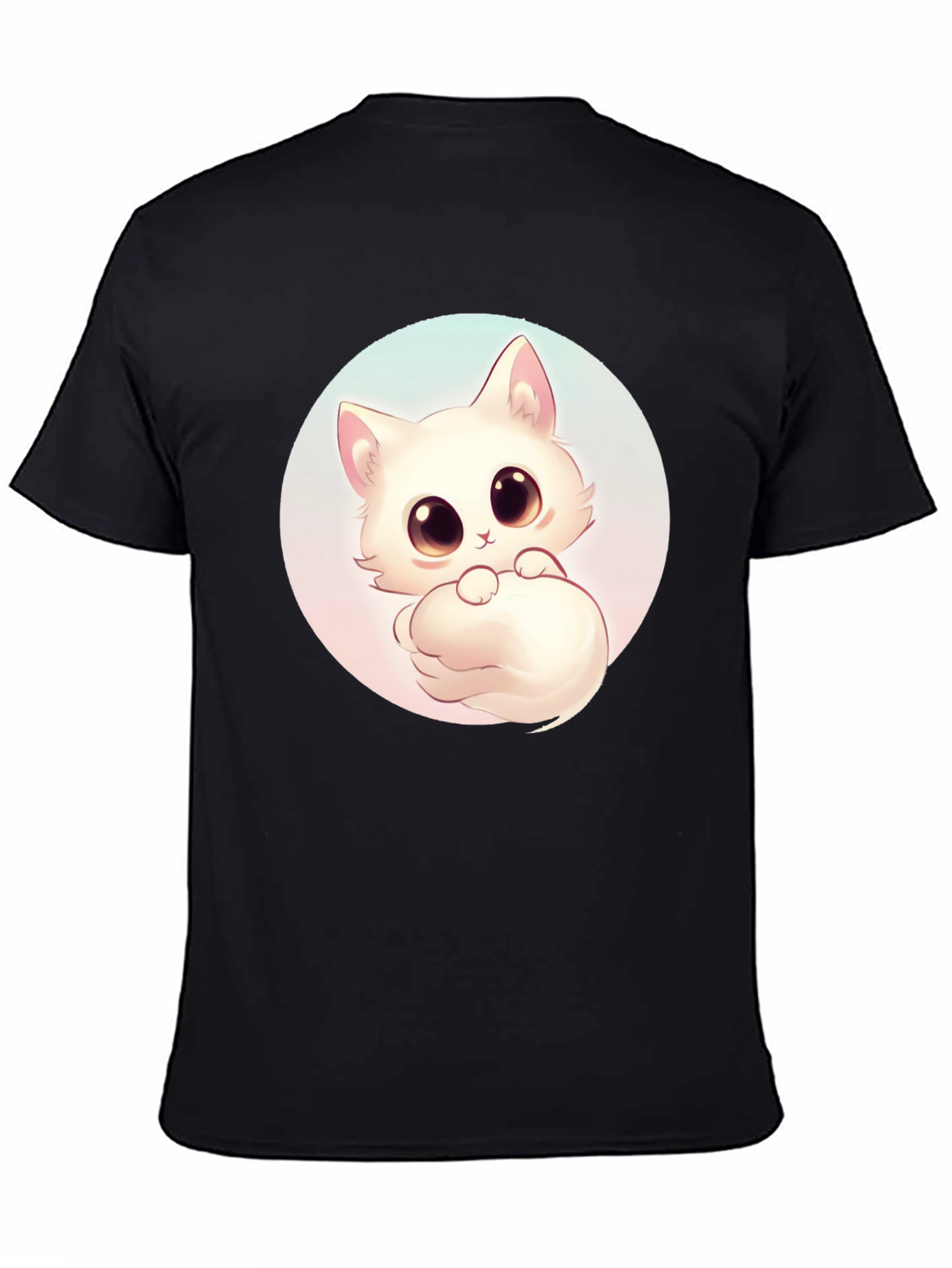 Black Cute Cat Graphic Tee - Black Cotton Comfort view 4