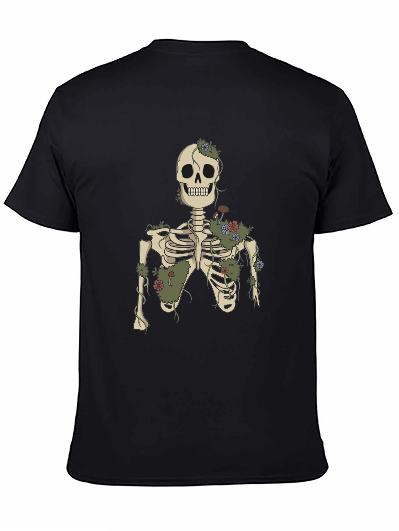 Black Floral Skeleton Graphic Tee - Black Cotton view 4