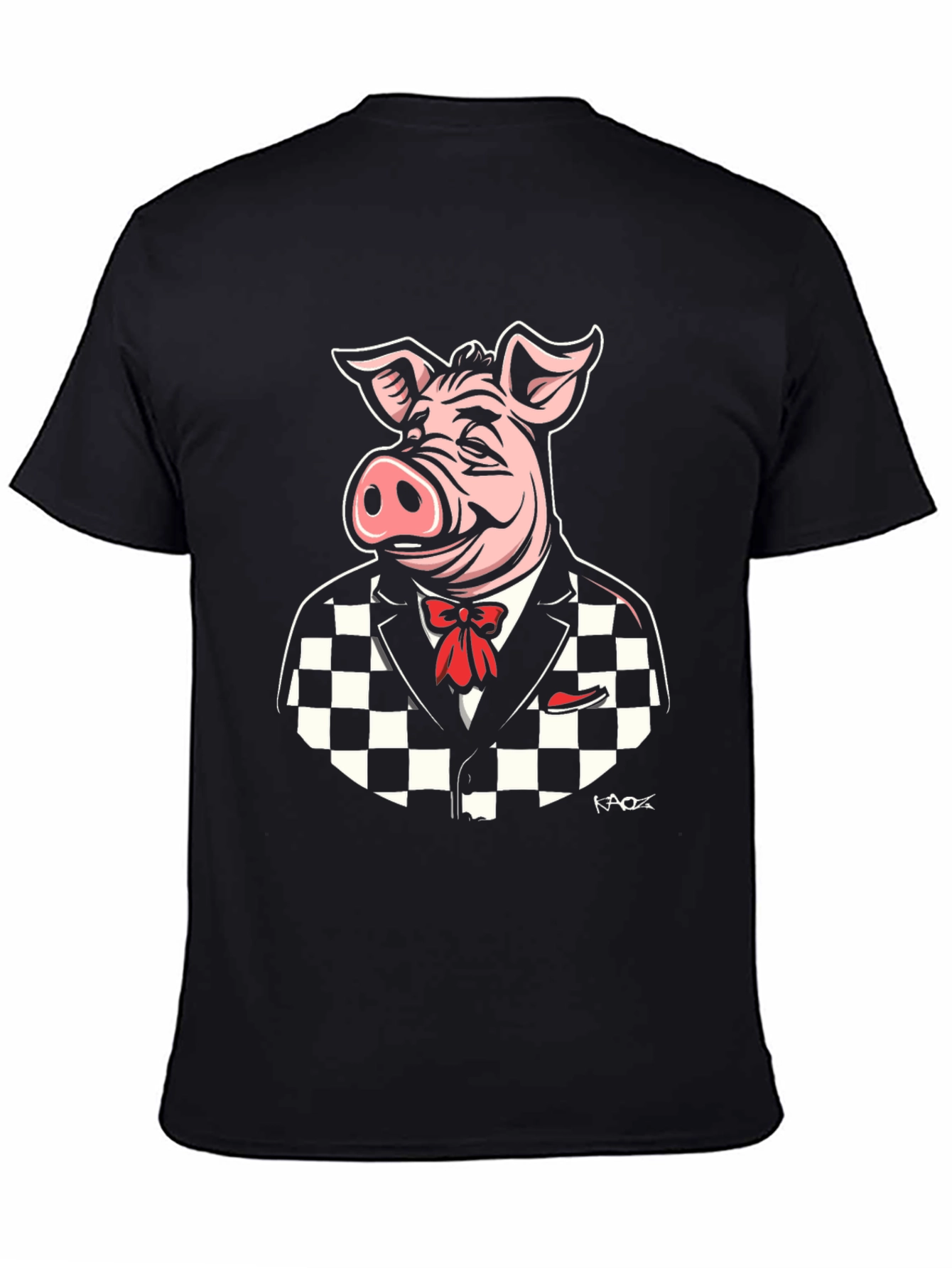 Black Dapper Pig T-Shirt - Black Checker Suit view 4