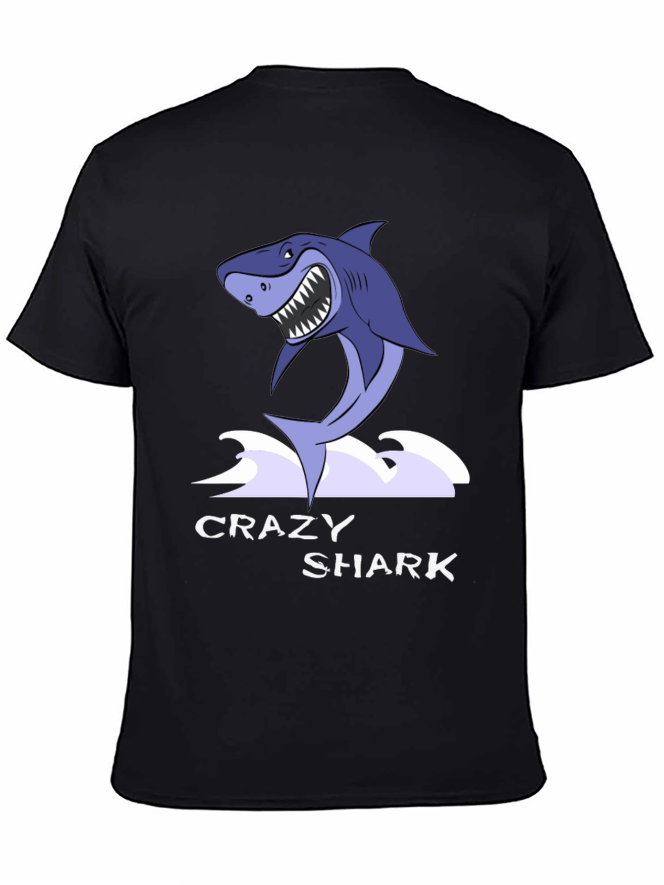 Black Crazy Shark Graphic Tee - Black Cotton T-Shirt view 4