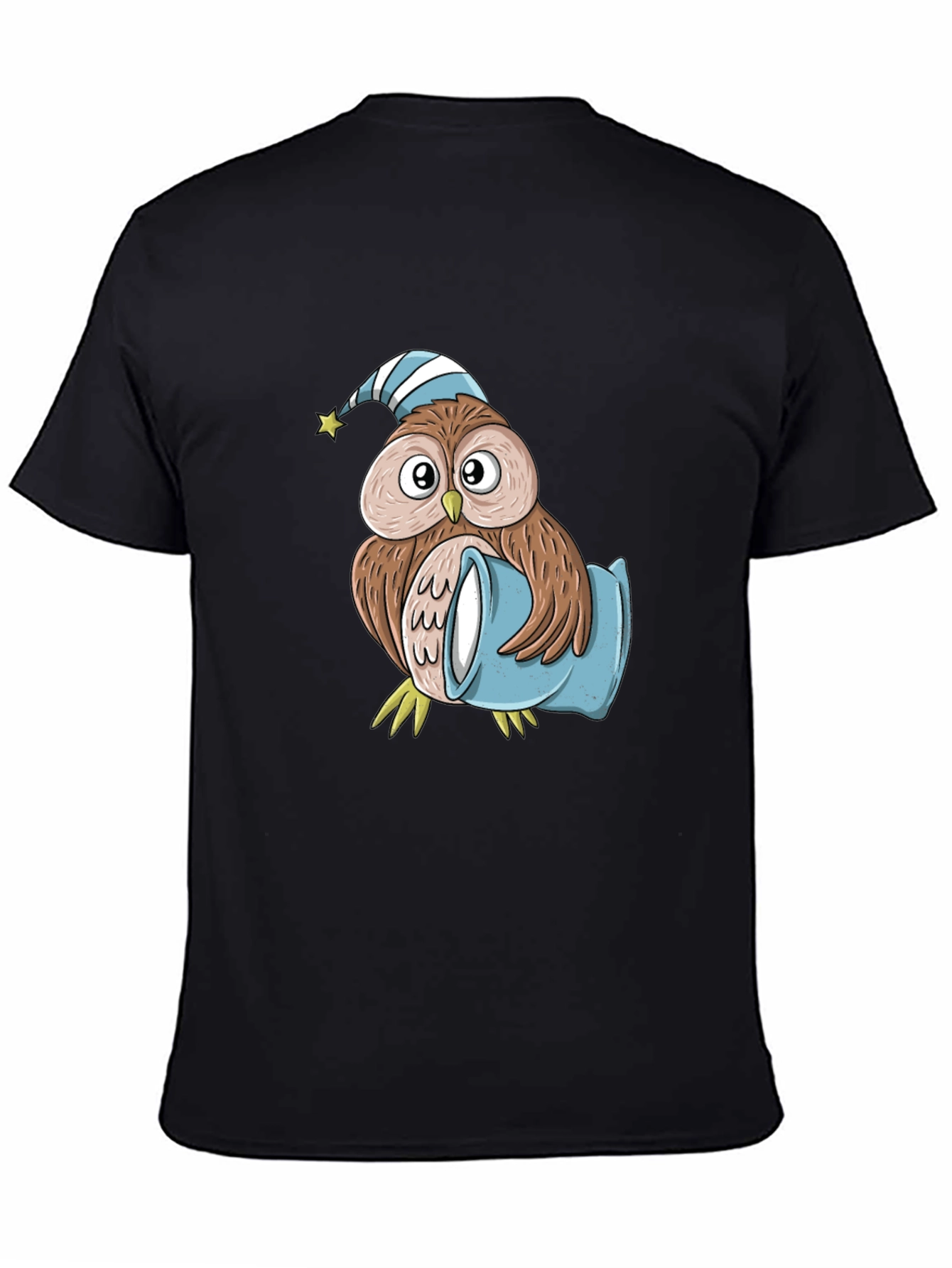 Black Cute Owl Pajama T-Shirt view 4