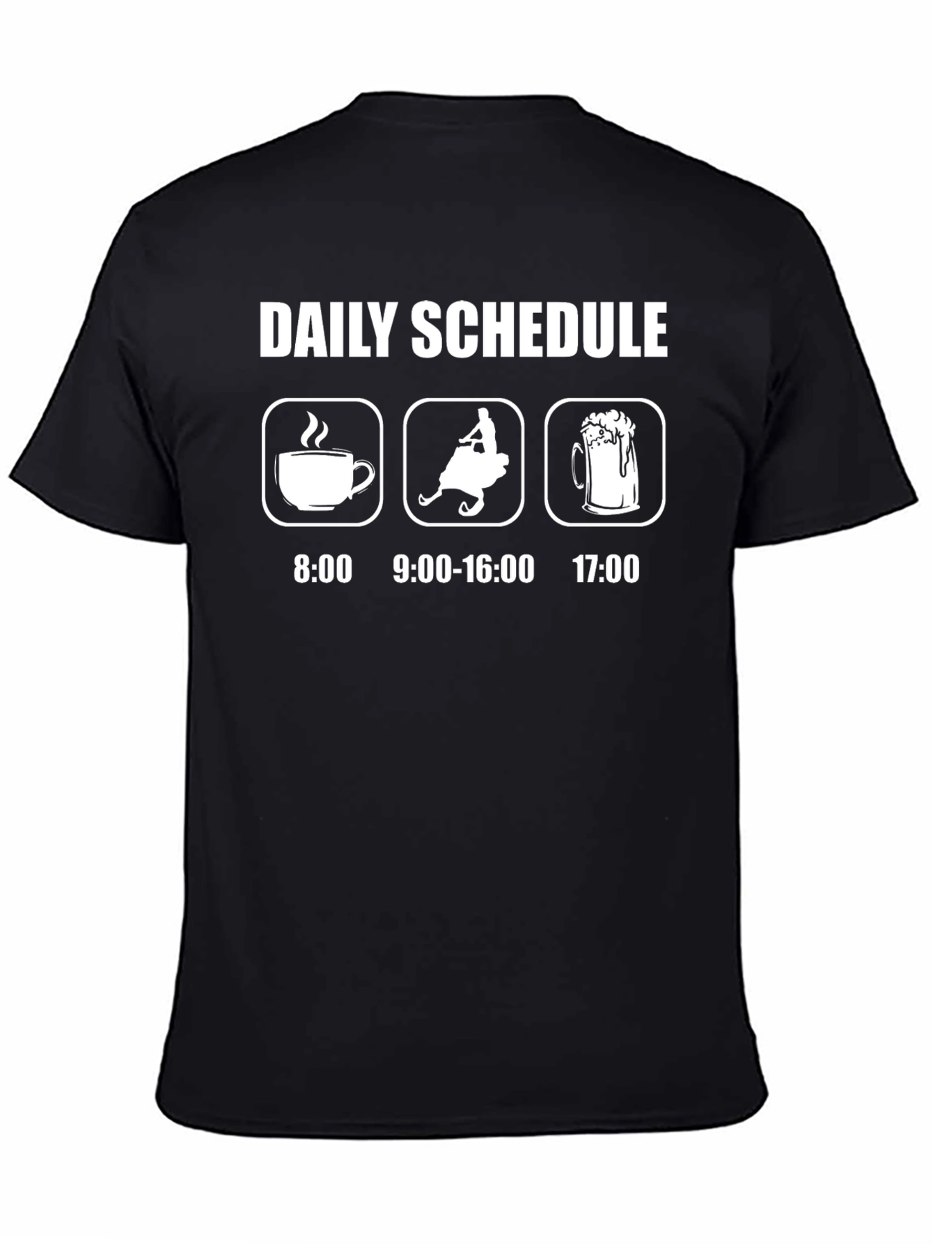 Black Daily Schedule T-Shirt: Coffee, Snowmobile, Beer view 4