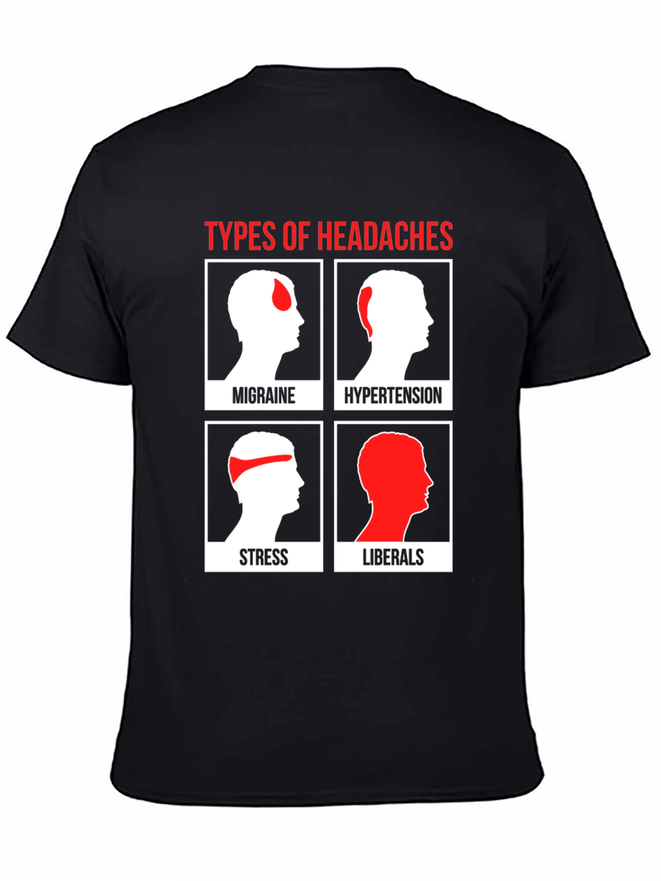 Black Types of Headaches Humor T-Shirt view 4