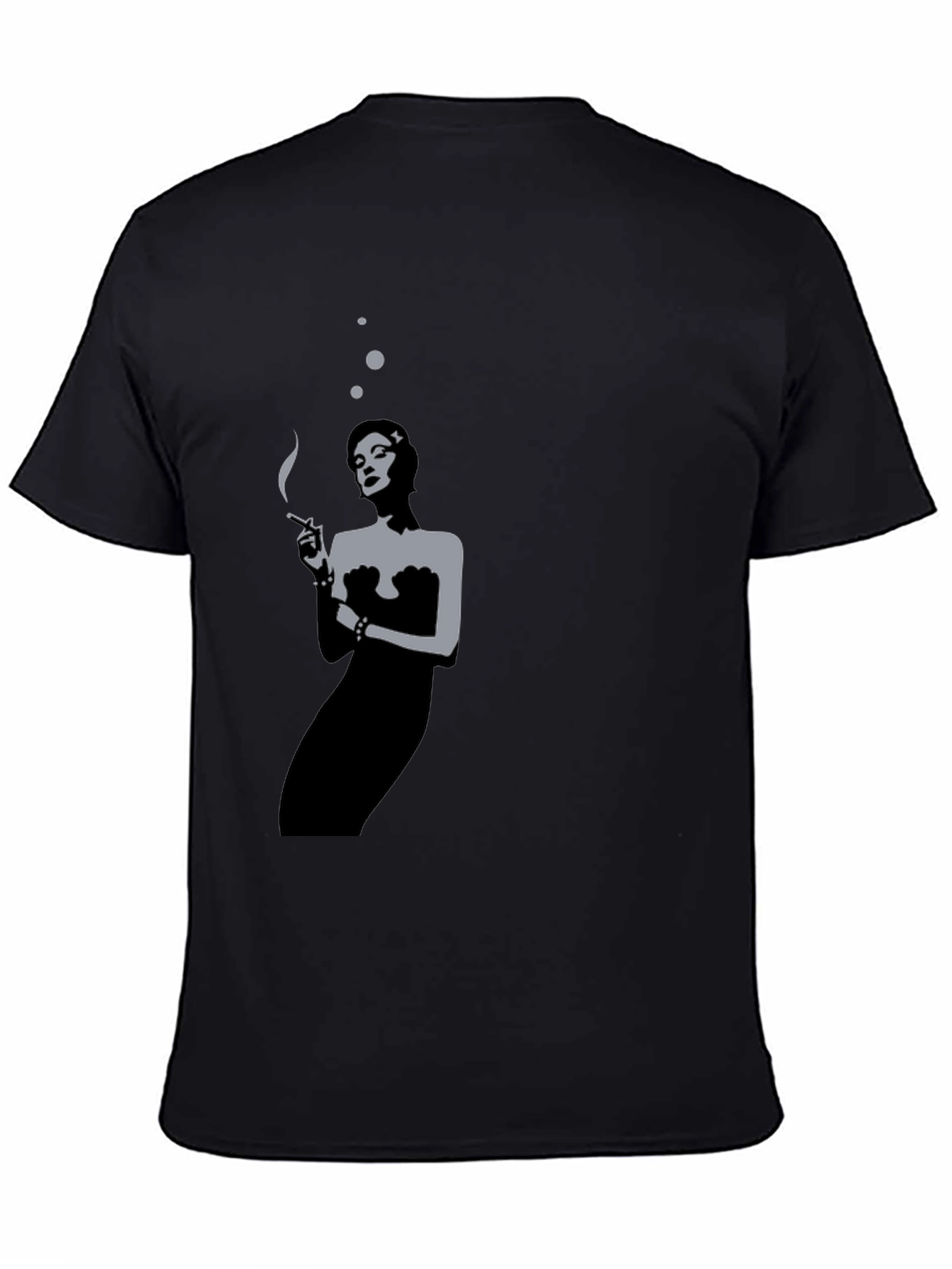Black Retro Smoking Woman Black T-Shirt view 4