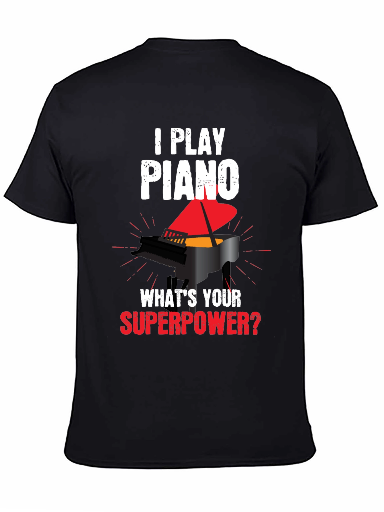 Black I Play Piano Superpower Graphic T-Shirt view 4