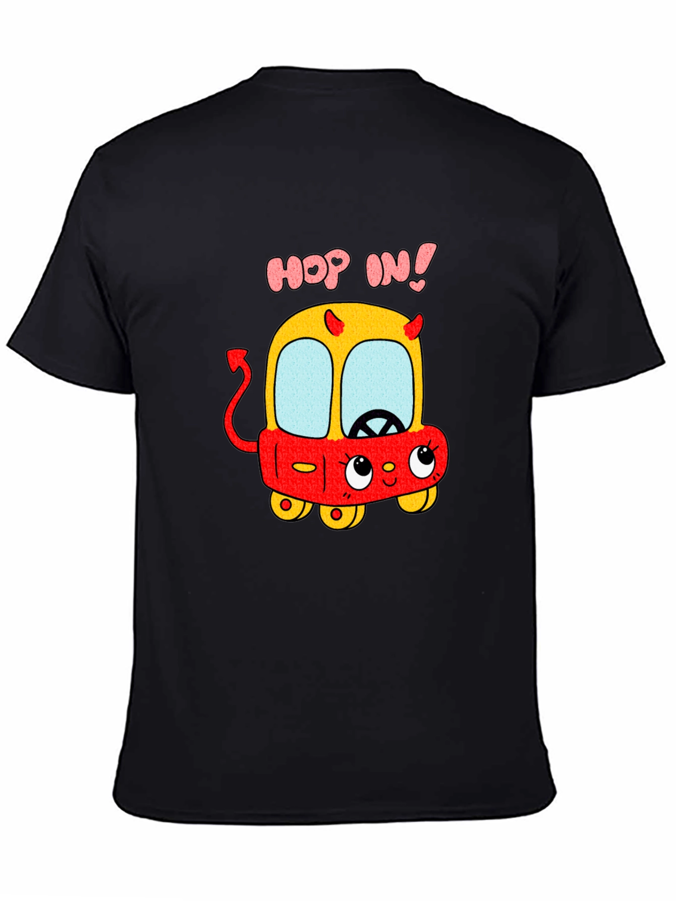 Black Funny Cartoon Devil Car T-Shirt - Hop In! view 4